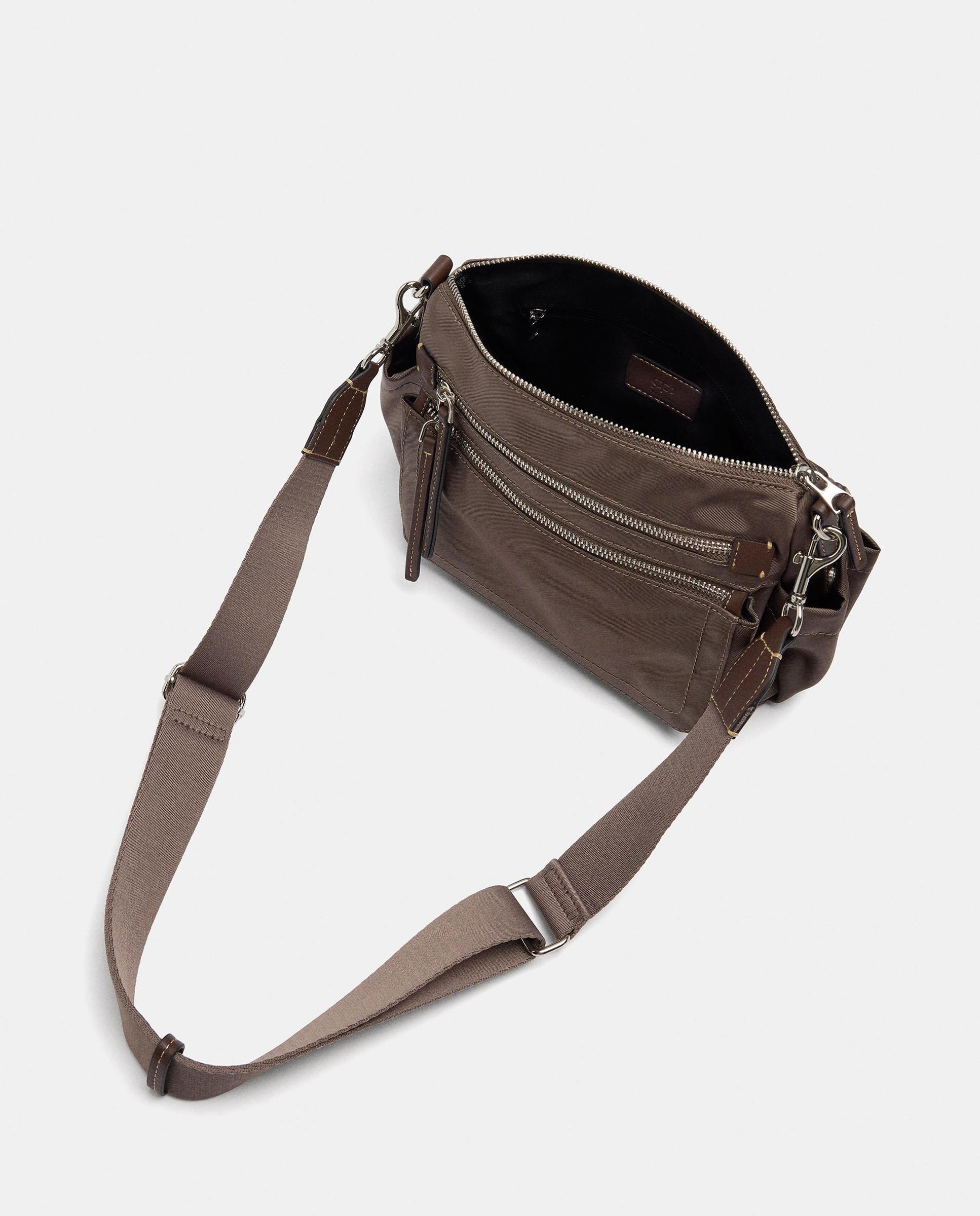 Bandolera de mujer con varios compartimentos y cierre de cremallera en liso - Parfois - Marrón oscuro Marrón oscuro-4