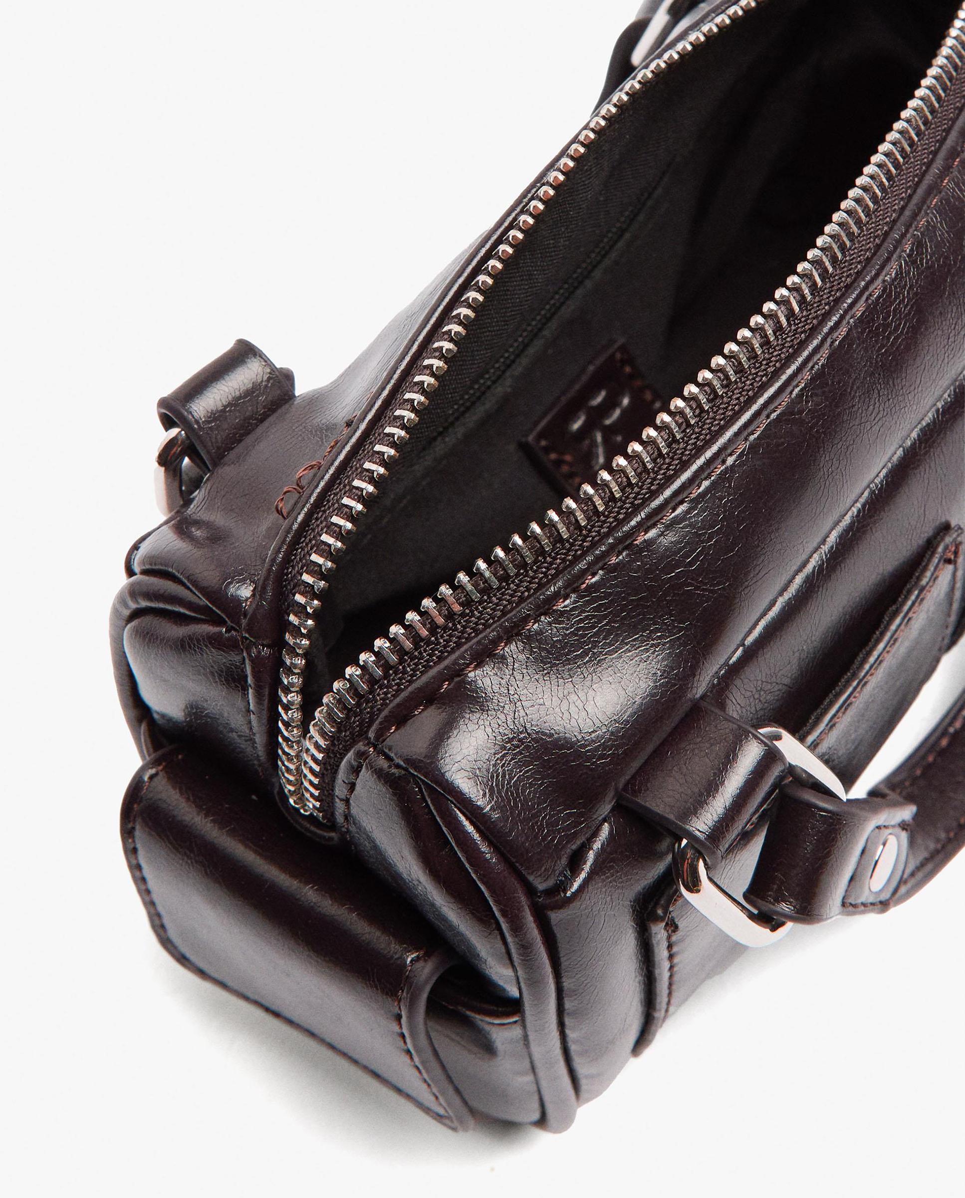 Bolso de mano convertible a bandolera alargado con bolsillos y cierre de cremallera - Parfois - Marrón oscuro Marrón oscuro-4