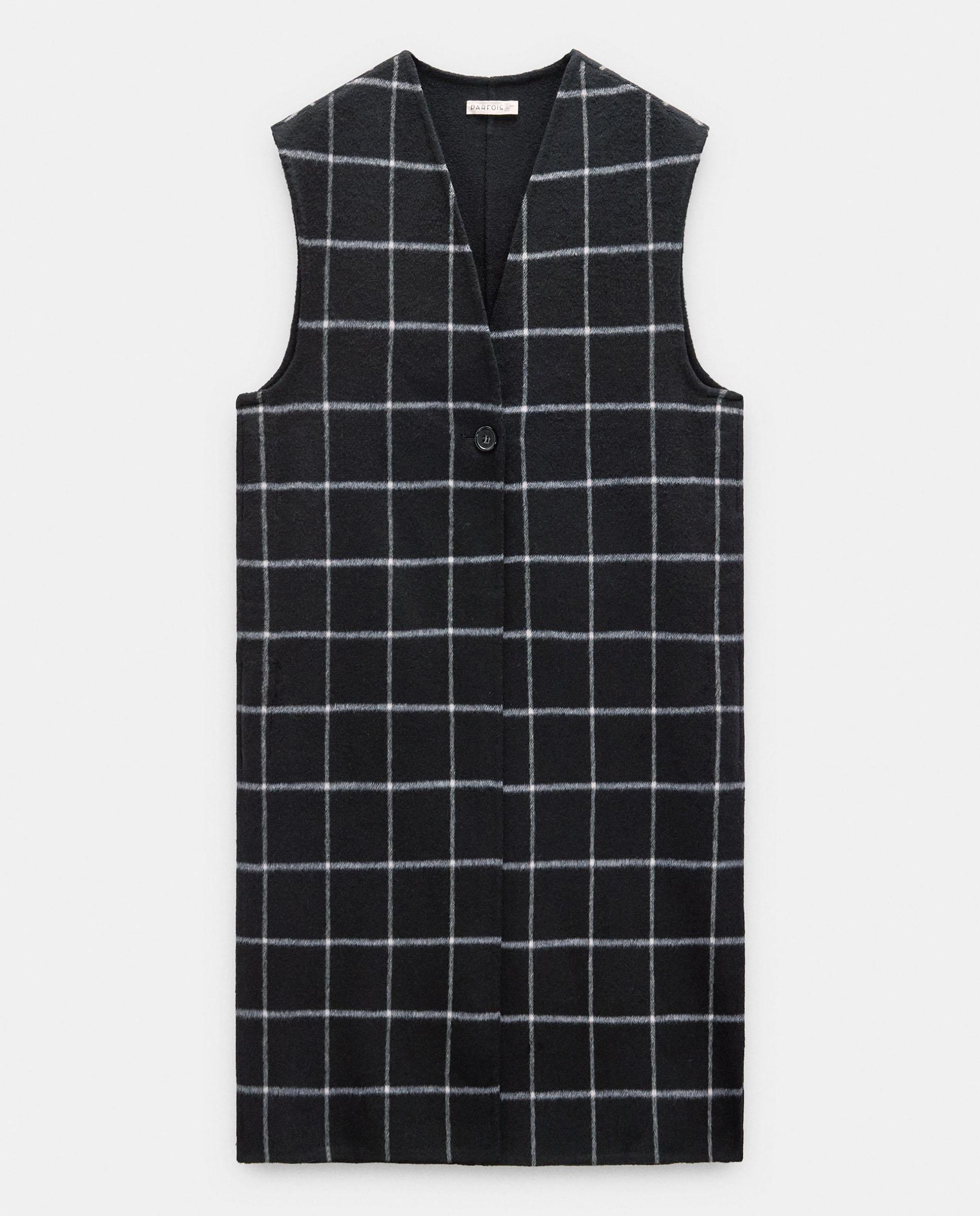 Imagen 7 de Chaleco de mujer de punto largo con estampado vichy - Parfois - Negro Negro