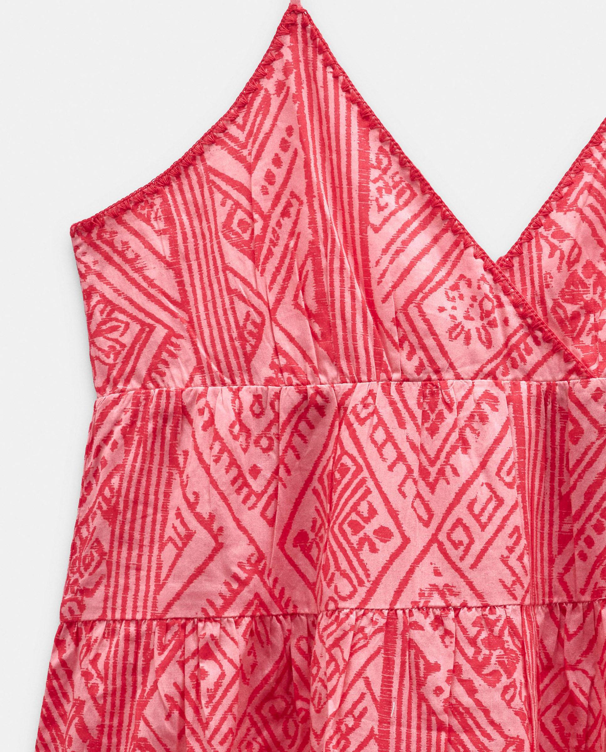 Vestido largo 100% algodón de tirantes con estampado geométrico - Parfois - Rosa Rosa-5