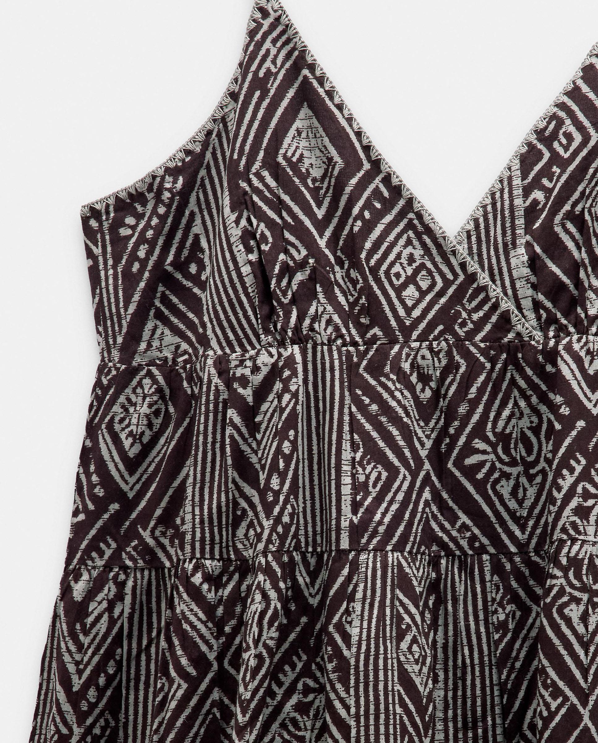 Vestido largo 100% algodón de tirantes con estampado geométrico - Parfois - Marrón oscuro Marrón oscuro-6