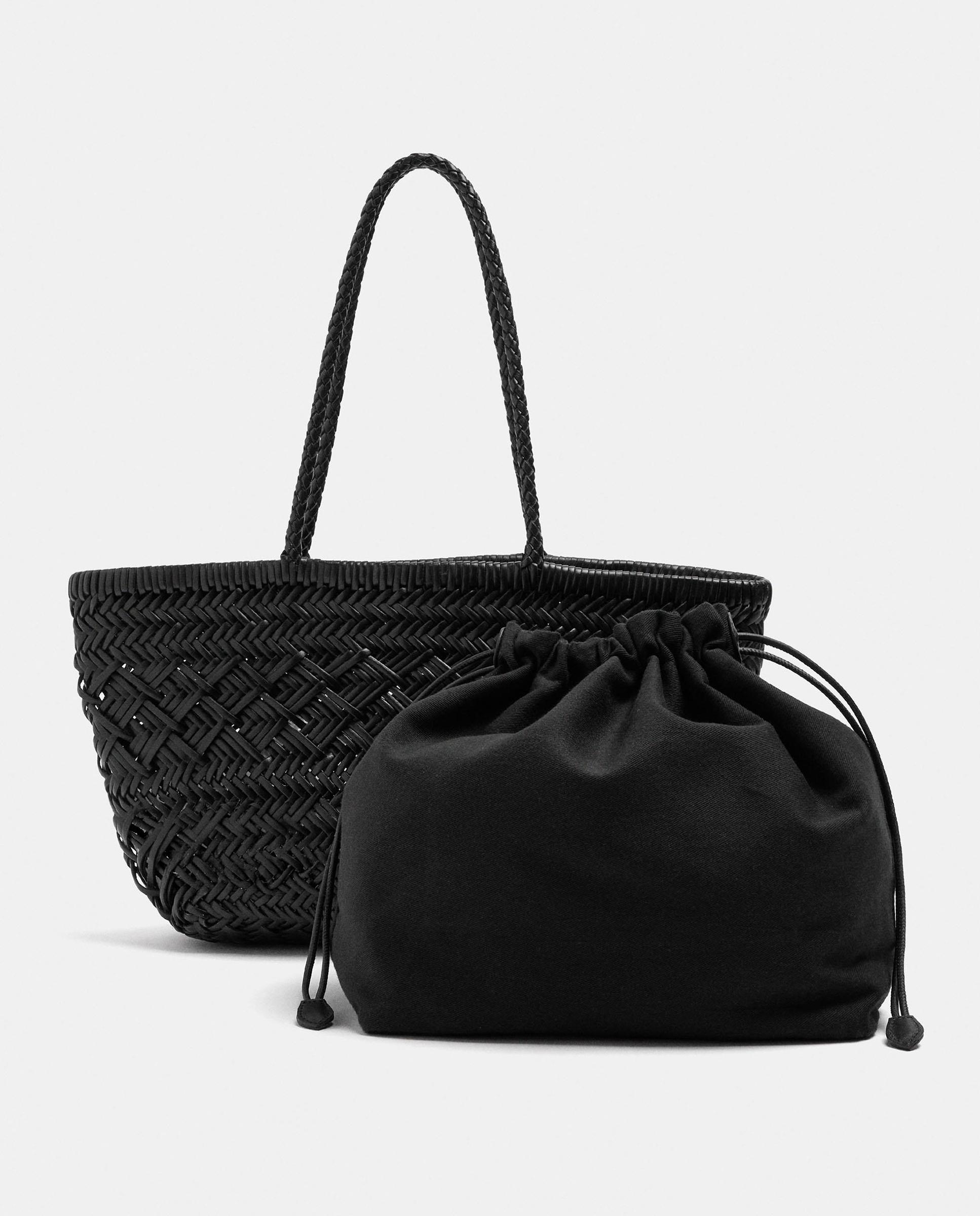 Shopper 100% piel mediano con cierre de cuerda en liso - Parfois - Negro Negro-4