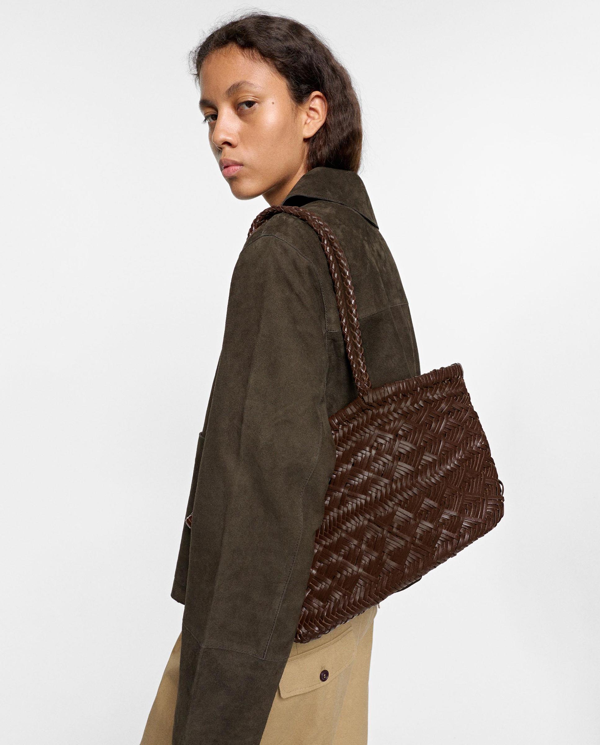 Shopper 100% piel mediano con cierre de cuerda en liso - Parfois - Marrón oscuro Marrón oscuro-3