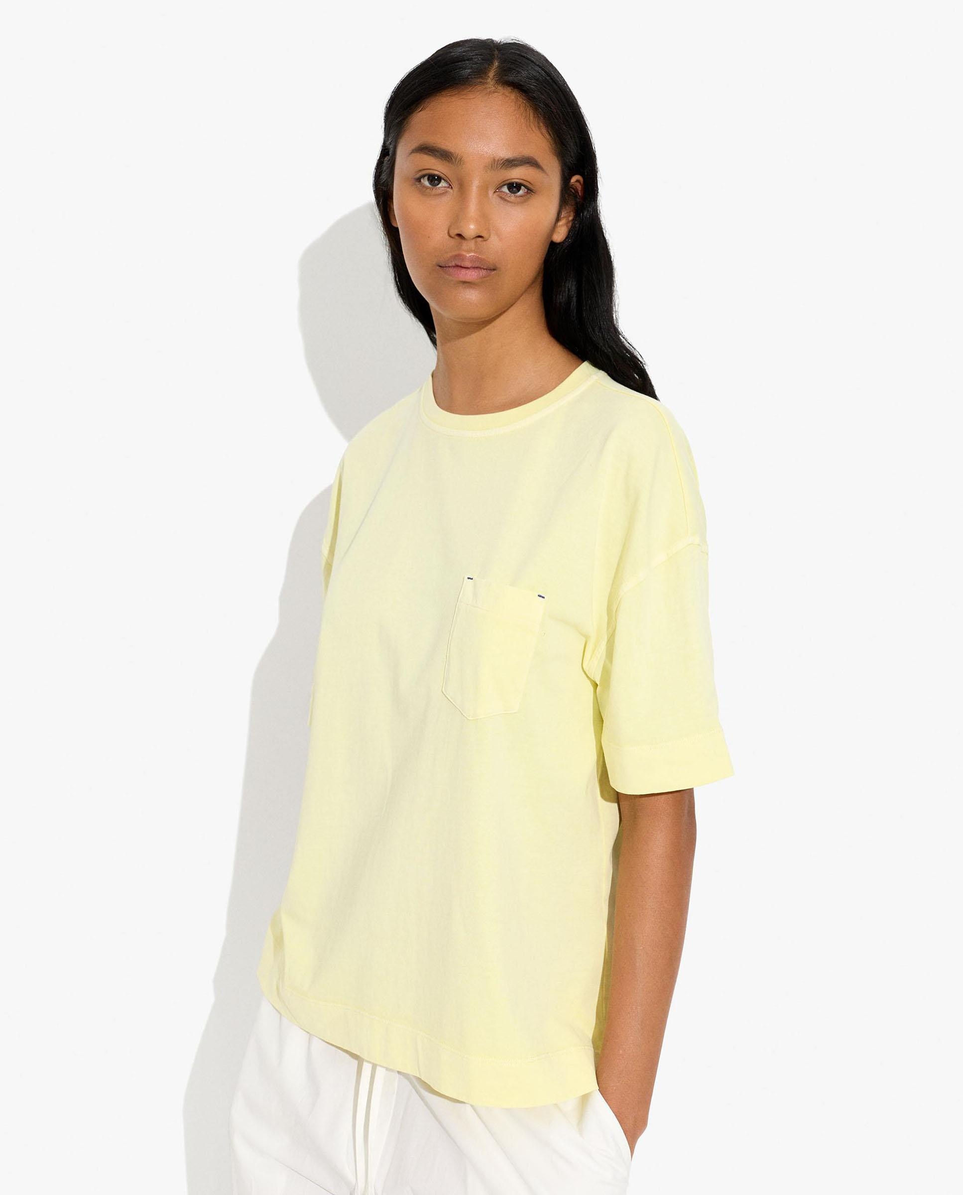 Camiseta de mujer 100% algodón de manga corta en liso con bolsillo lateral - Parfois - Amarillo Amarillo-3
