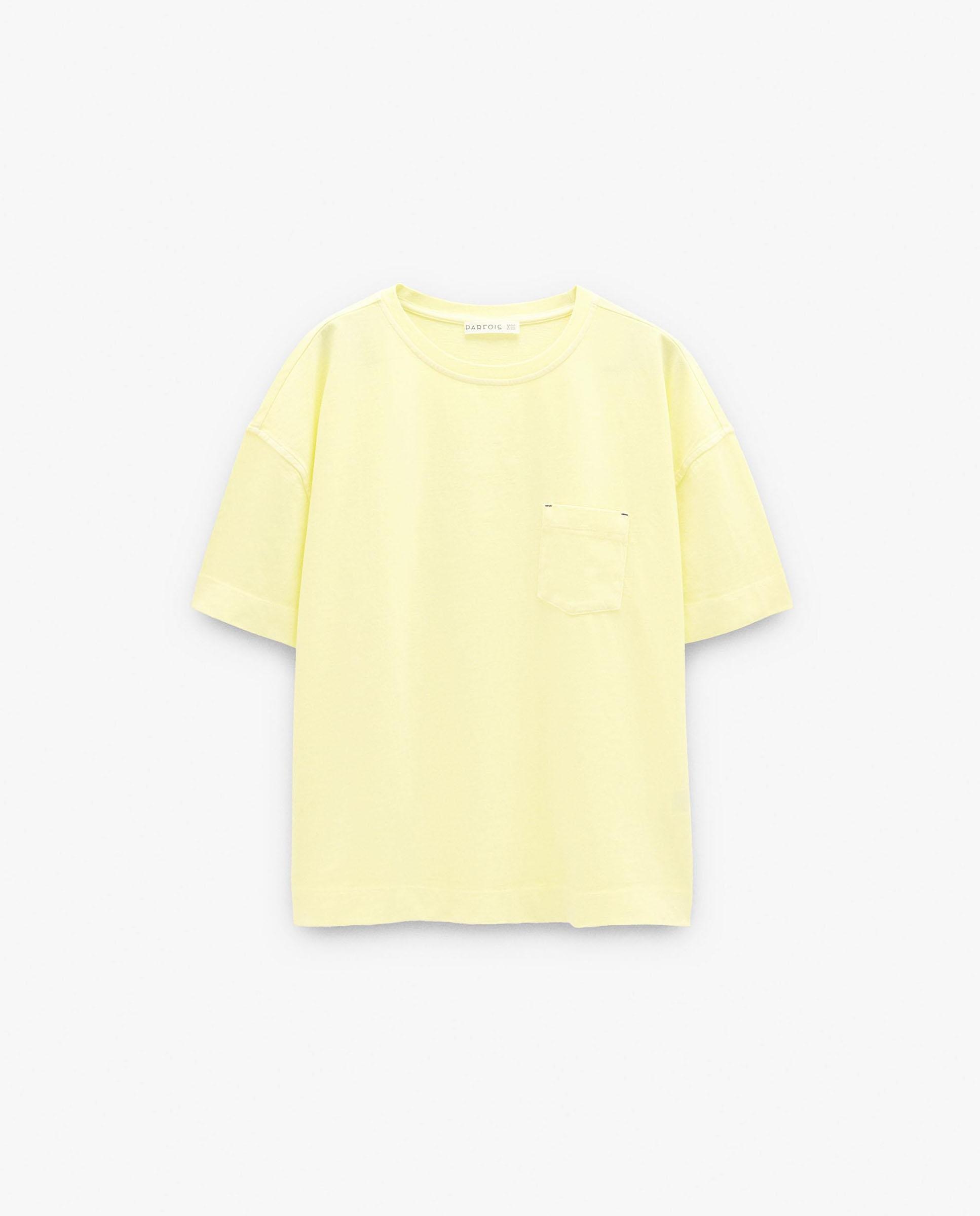 Camiseta de mujer 100% algodón de manga corta en liso con bolsillo lateral - Parfois - Amarillo Amarillo-6