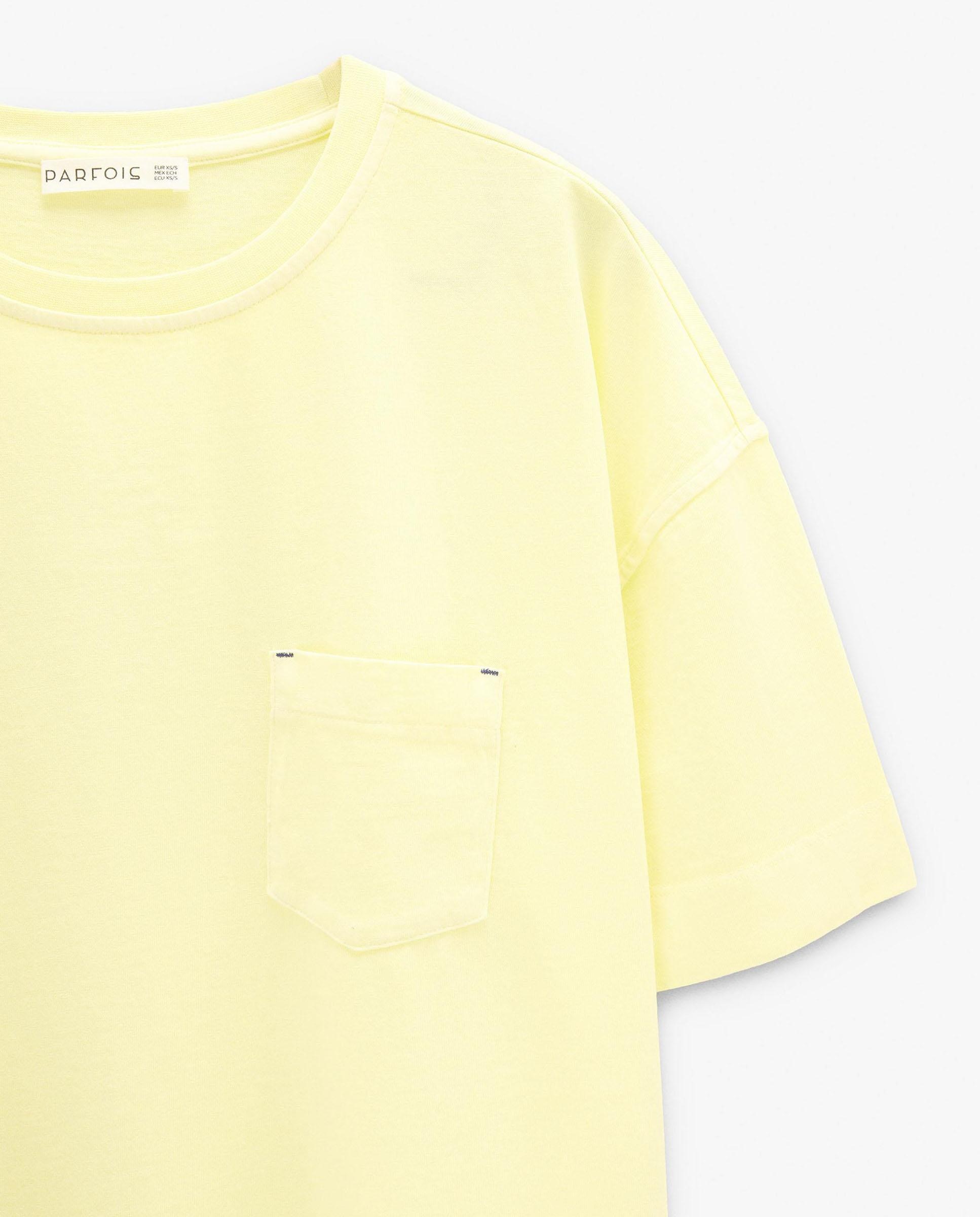 Camiseta de mujer 100% algodón de manga corta en liso con bolsillo lateral - Parfois - Amarillo Amarillo-5