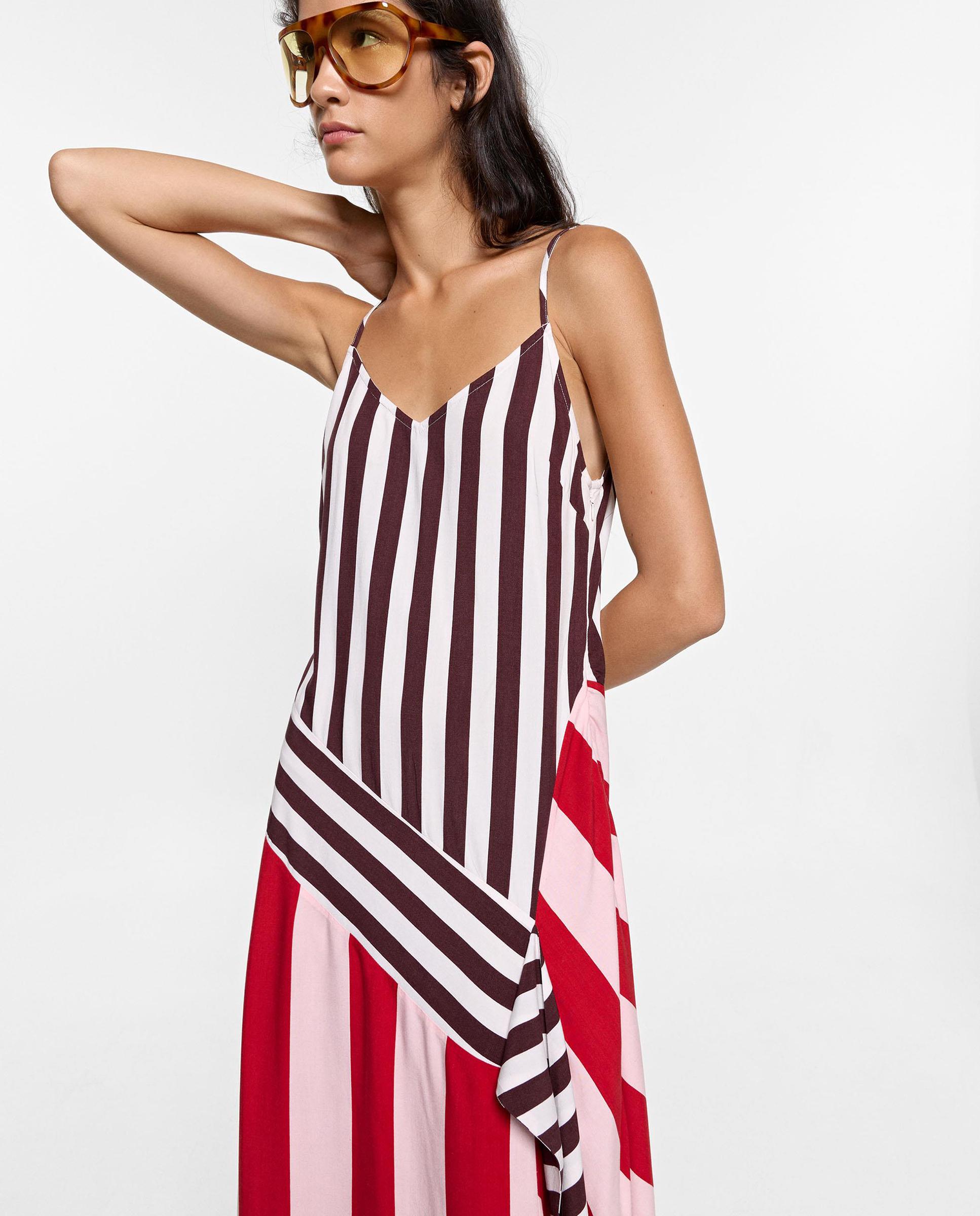 Vestido midi 100% viscosa de tirantes con estampado de rayas - Parfois - Multicolor Multicolor-2