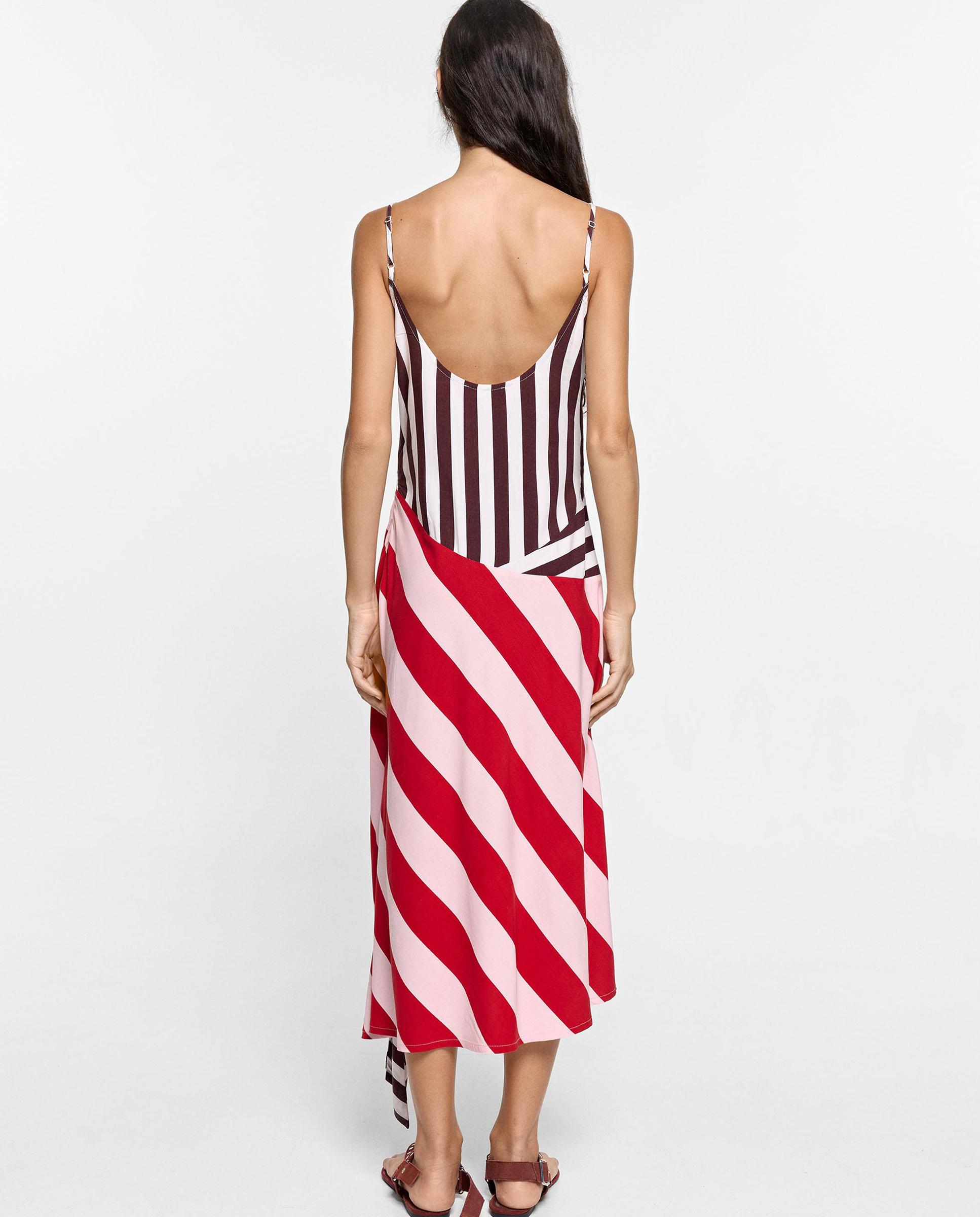 Vestido midi 100% viscosa de tirantes con estampado de rayas - Parfois - Multicolor Multicolor-4
