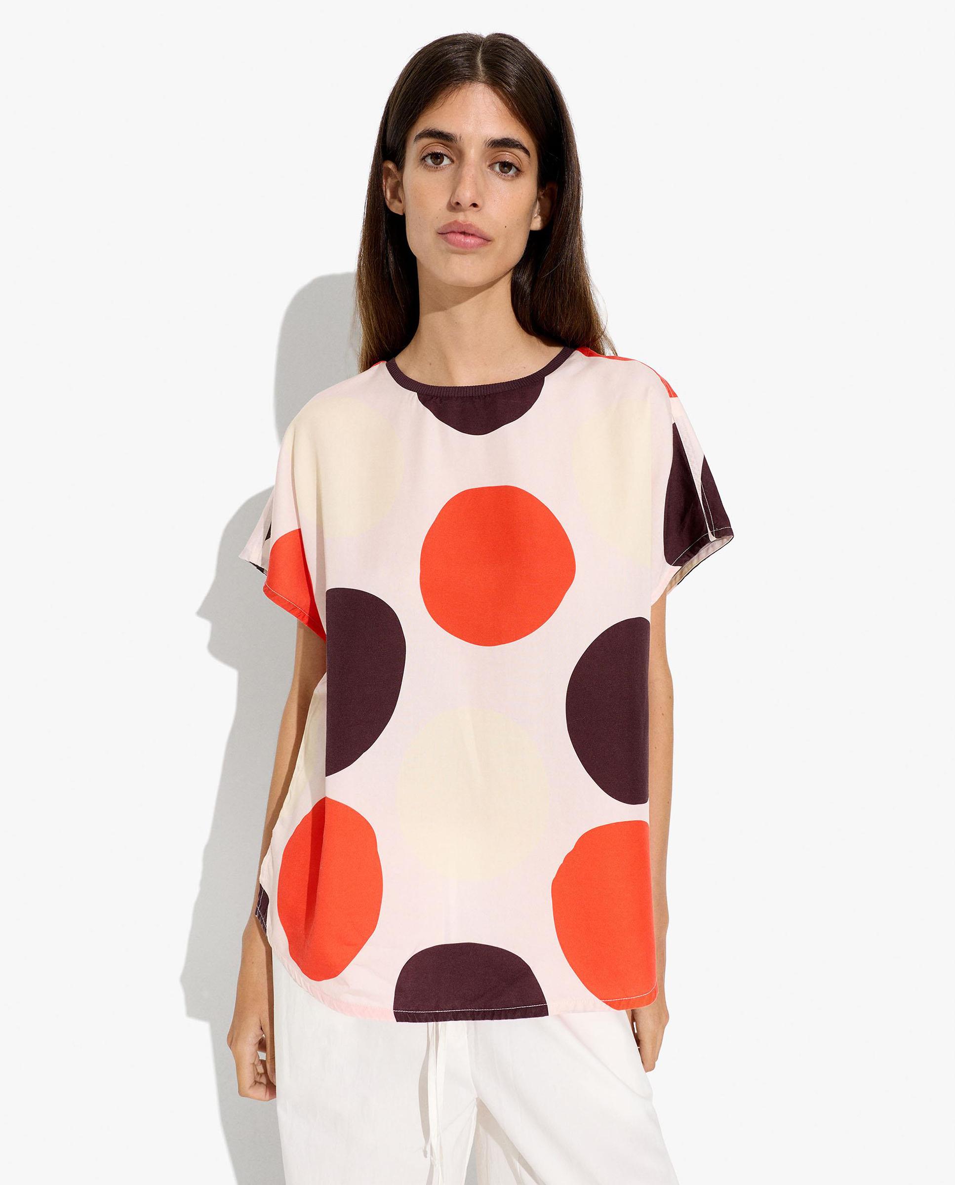 Camiseta de mujer 100% liocel de manga corta con estampado de lunares - Parfois - Multicolor Multicolor-1