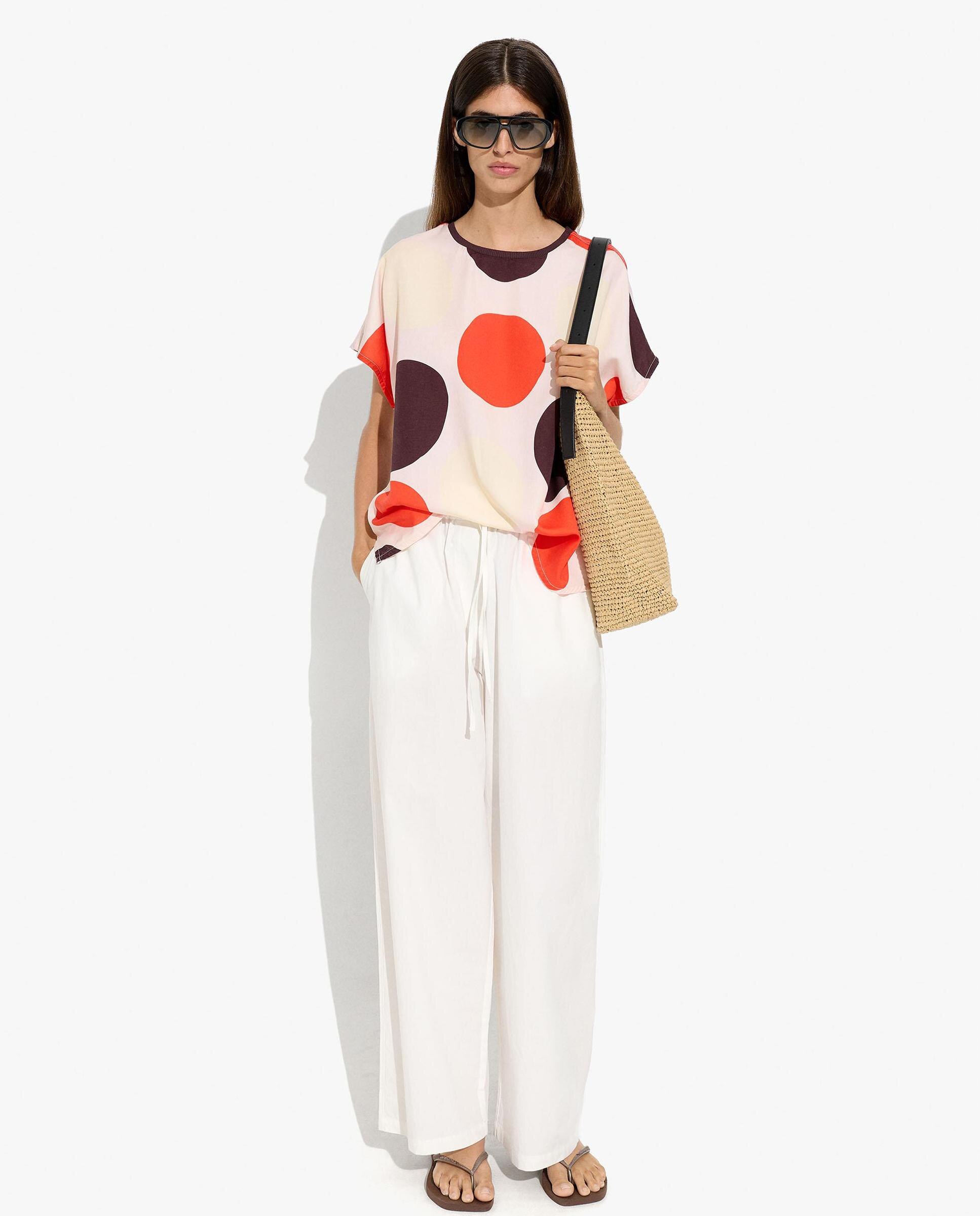 Camiseta de mujer 100% liocel de manga corta con estampado de lunares - Parfois - Multicolor Multicolor-2