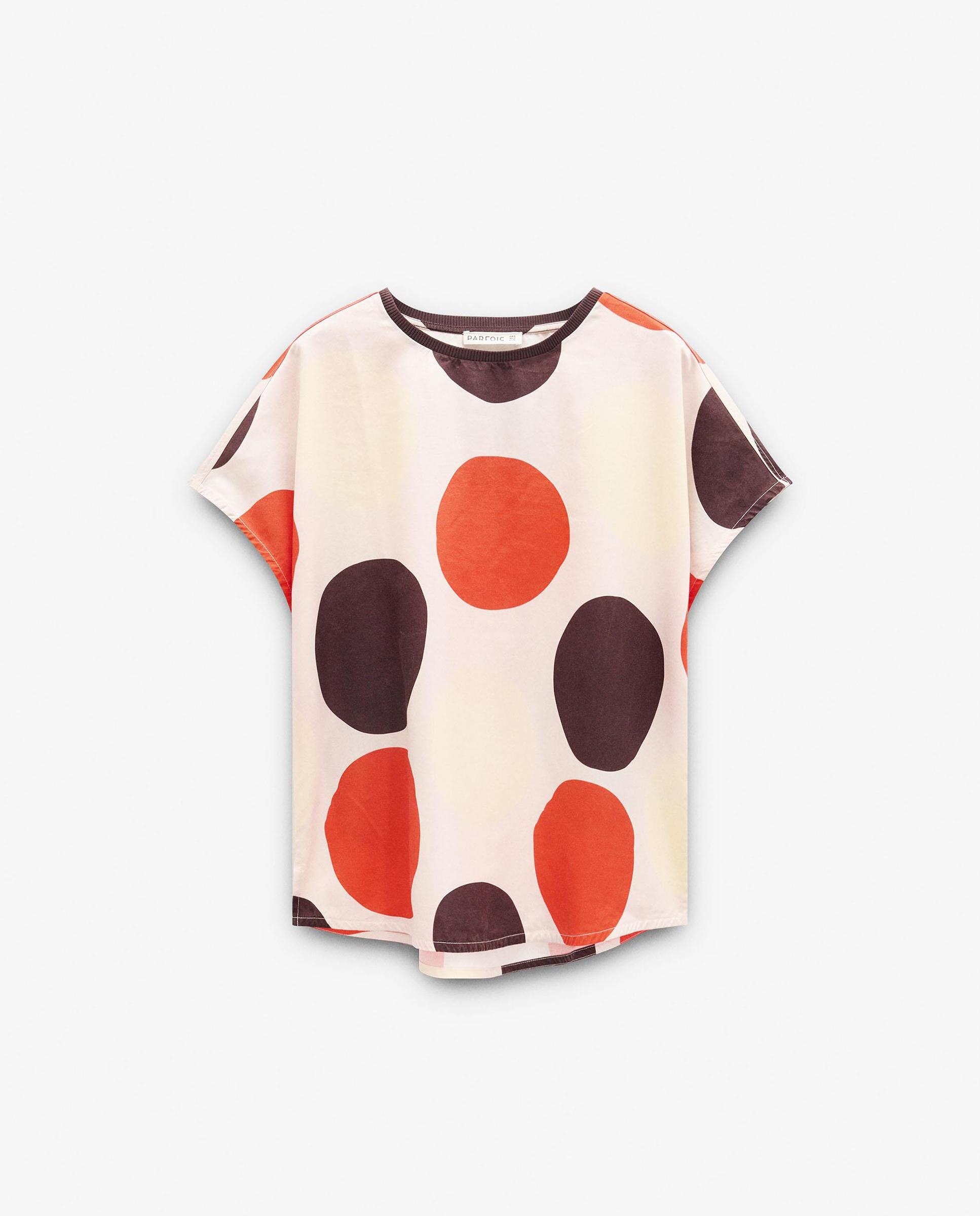 Camiseta de mujer 100% liocel de manga corta con estampado de lunares - Parfois - Multicolor Multicolor-6