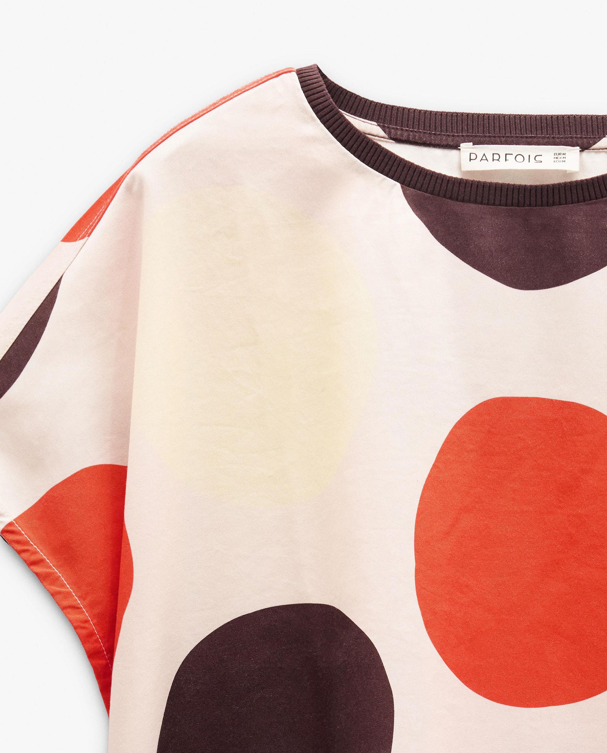 Camiseta de mujer 100% liocel de manga corta con estampado de lunares - Parfois - Multicolor Multicolor-5