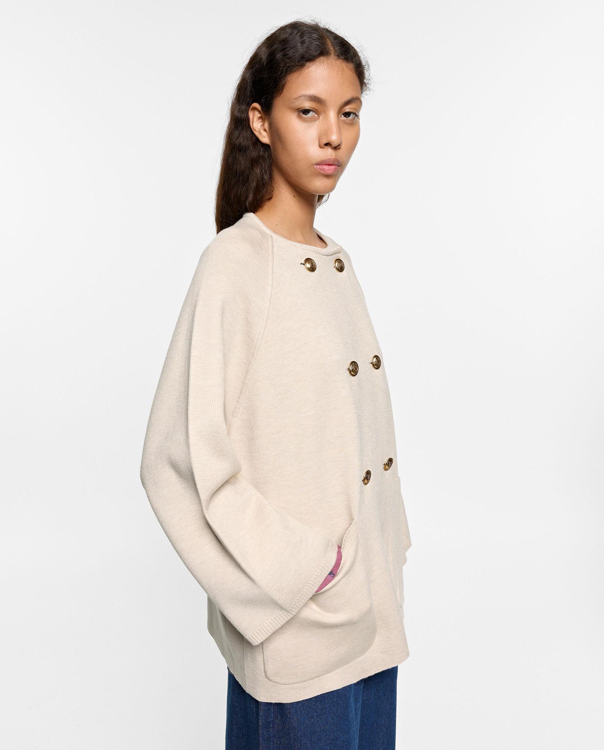 Poncho de mujer de punto estilo chaqueta con botones - Parfois - Beige Beige-3
