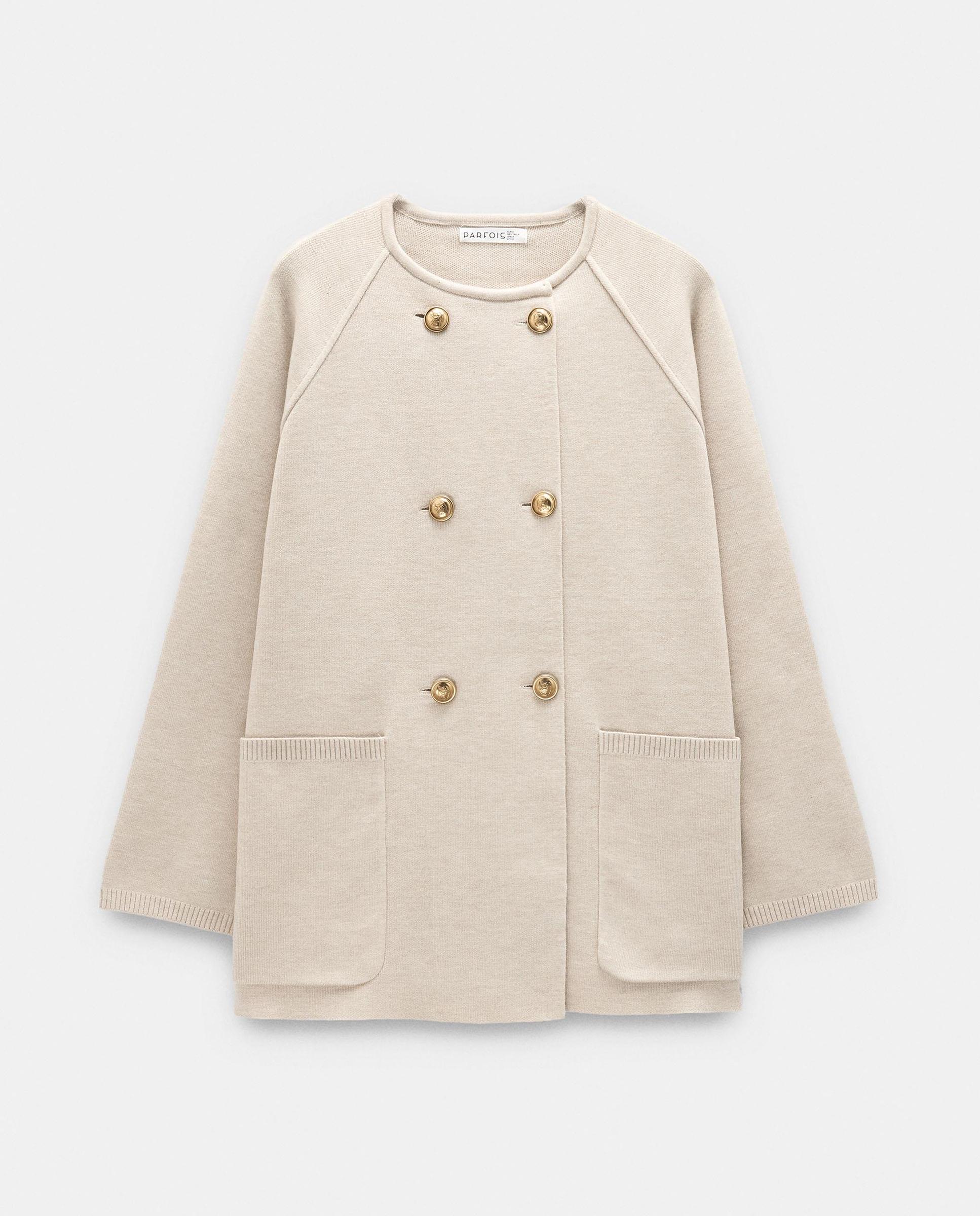 Poncho de mujer de punto estilo chaqueta con botones - Parfois - Beige Beige-6
