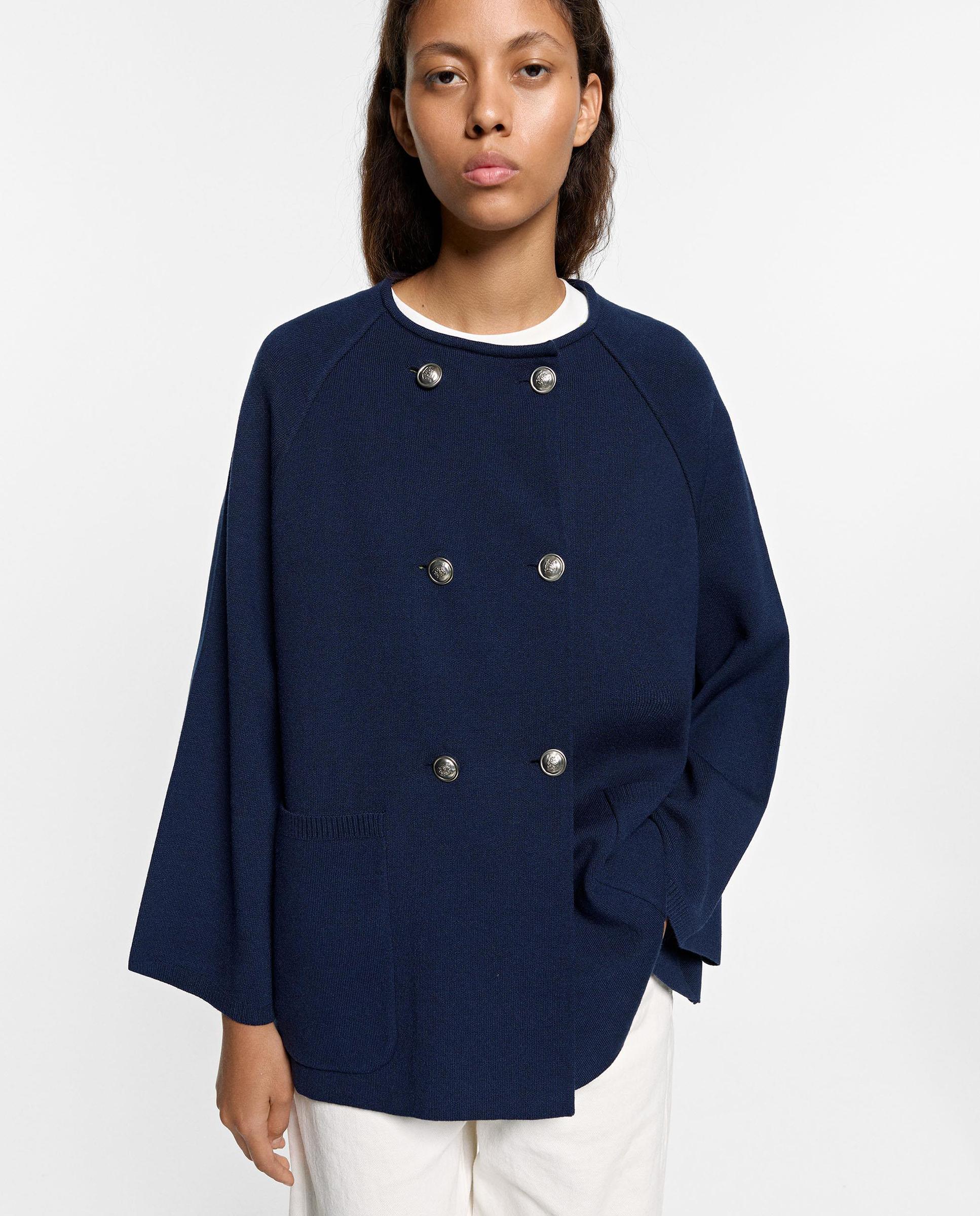 Poncho de mujer de punto estilo chaqueta con botones - Parfois - Azul marino Azul marino-2