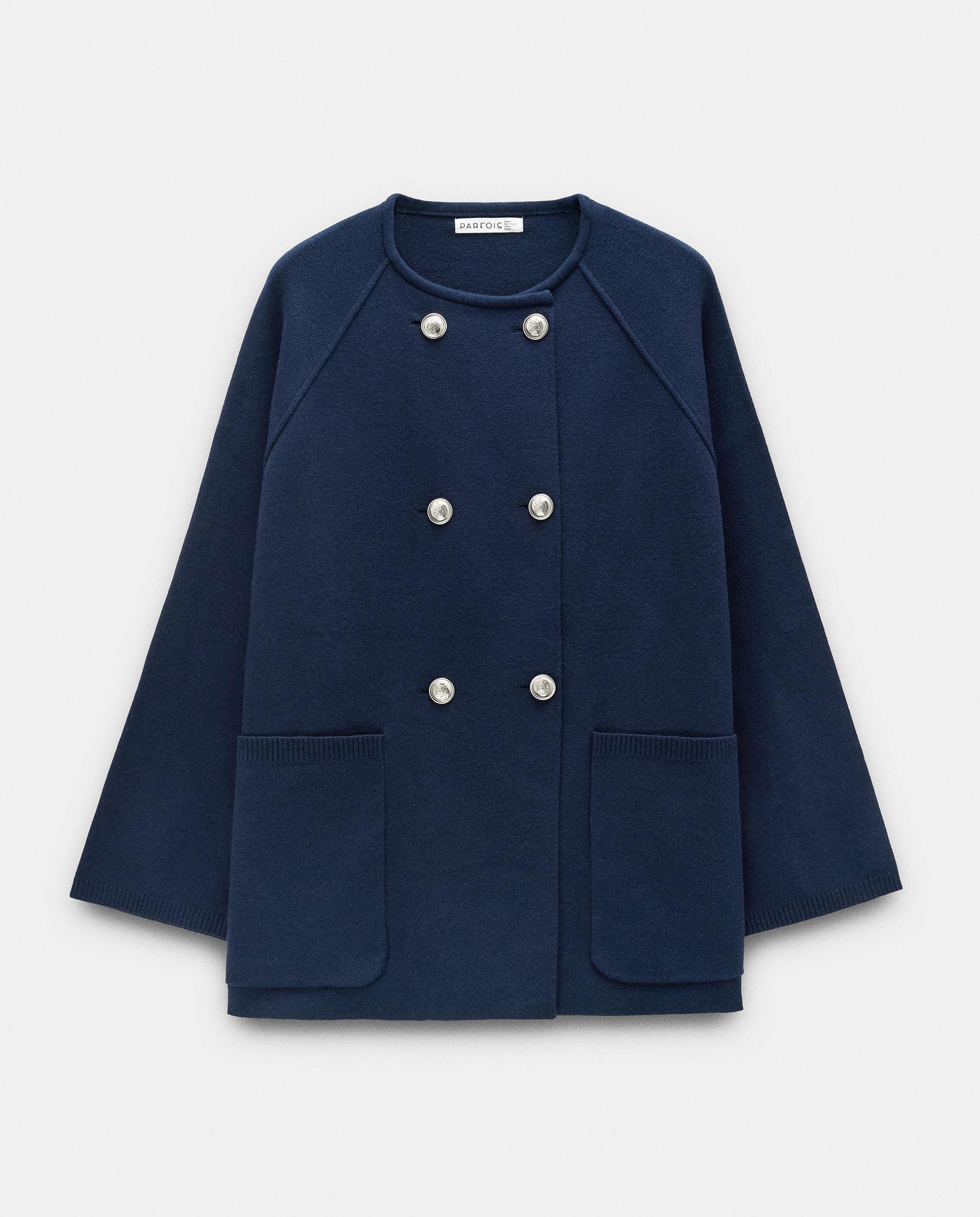 Poncho de mujer de punto estilo chaqueta con botones - Parfois - Azul marino Azul marino-6