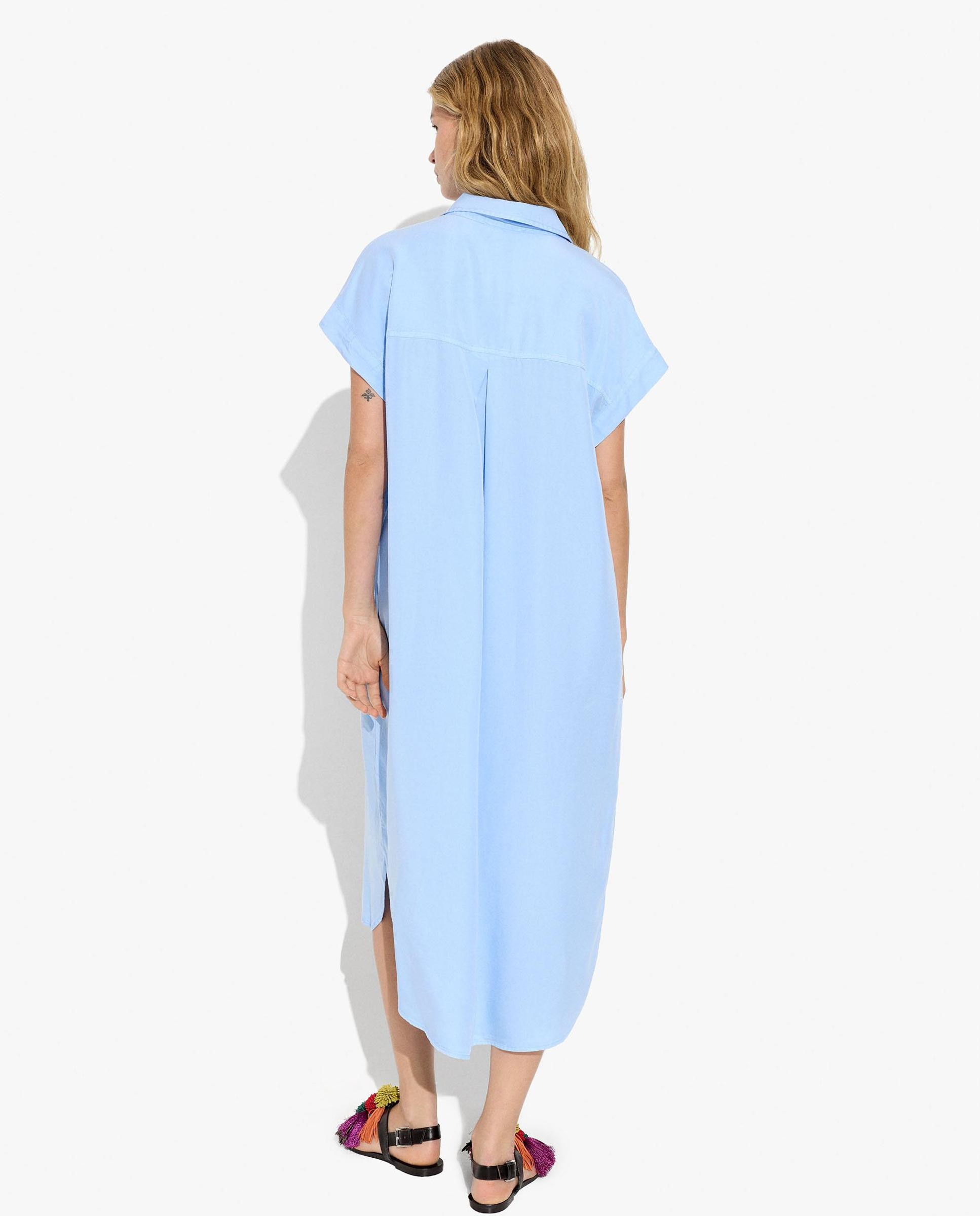 Vestido midi 100% liocel camisero en liso - Parfois - Azul Azul-3