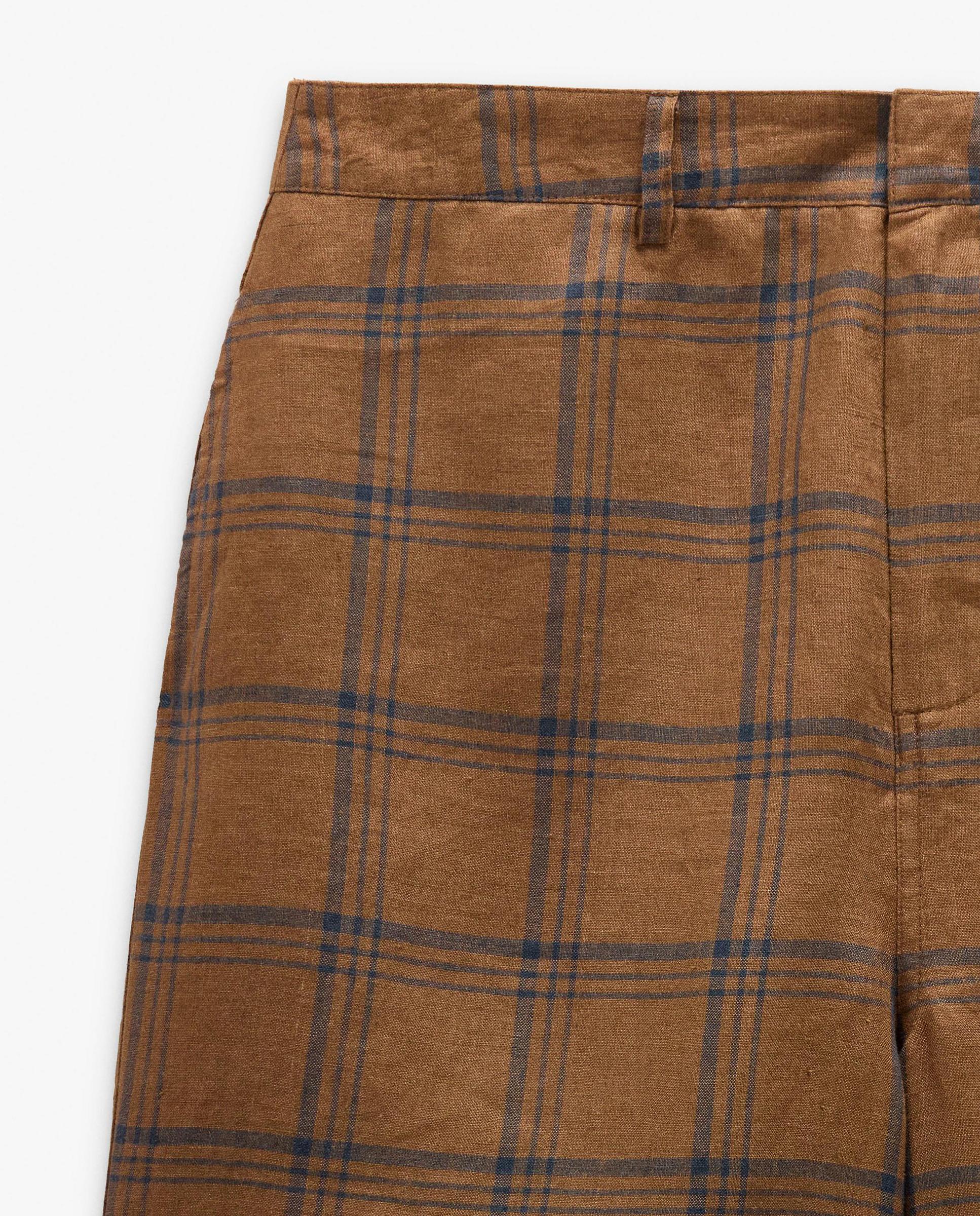 Short de mujer 100% lino con estampado vichy - Parfois - Marrón Marrón-6