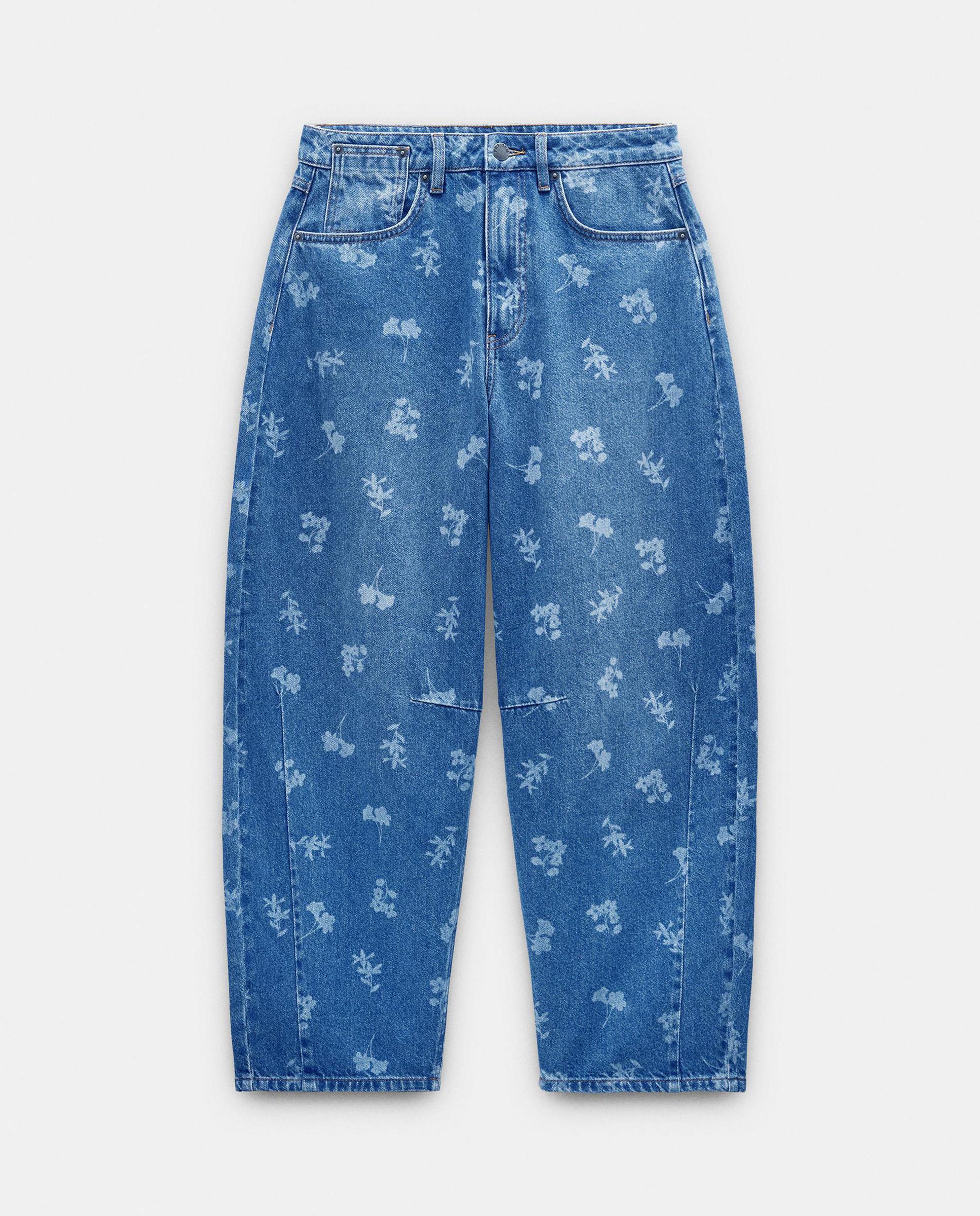 Vaqueros anchos de mujer 100% algodón estilo abombado con estampado floral - Parfois - Azul Azul-6