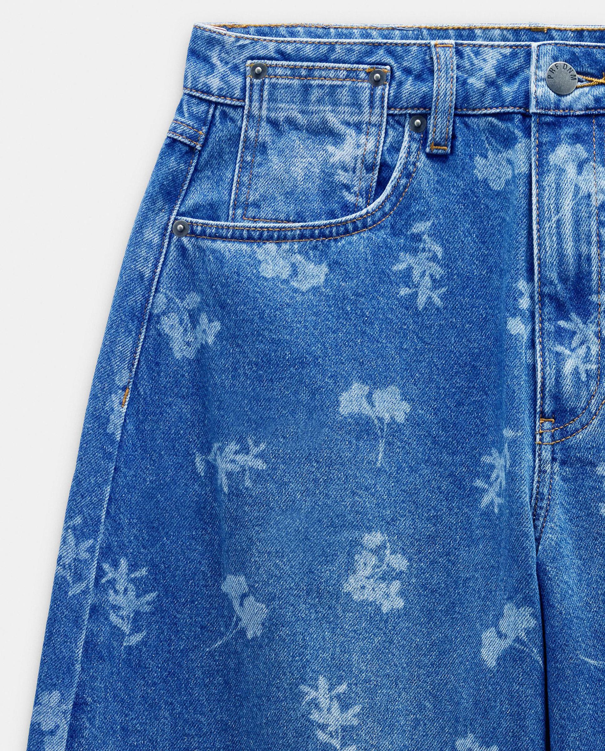 Vaqueros anchos de mujer 100% algodón estilo abombado con estampado floral - Parfois - Azul Azul-5