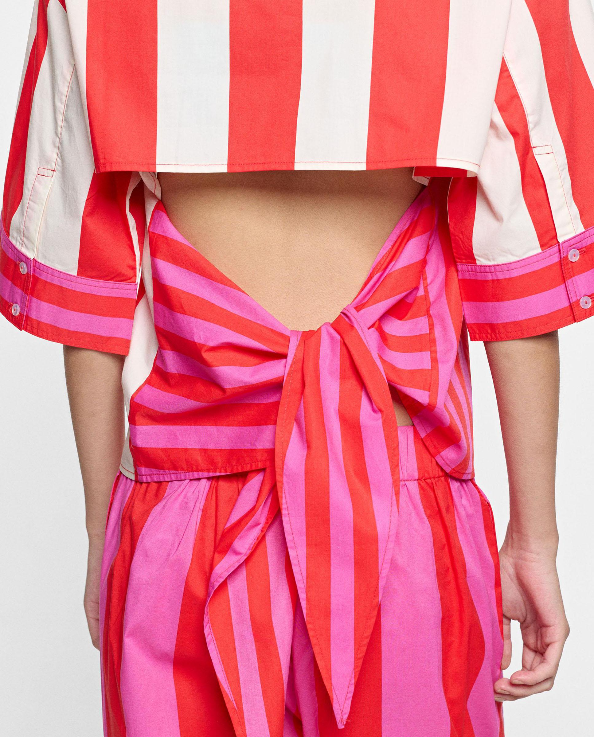 Camisa de mujer 100% algodón de manga francesa con estampado de rayas - Parfois - Rosa Rosa-5