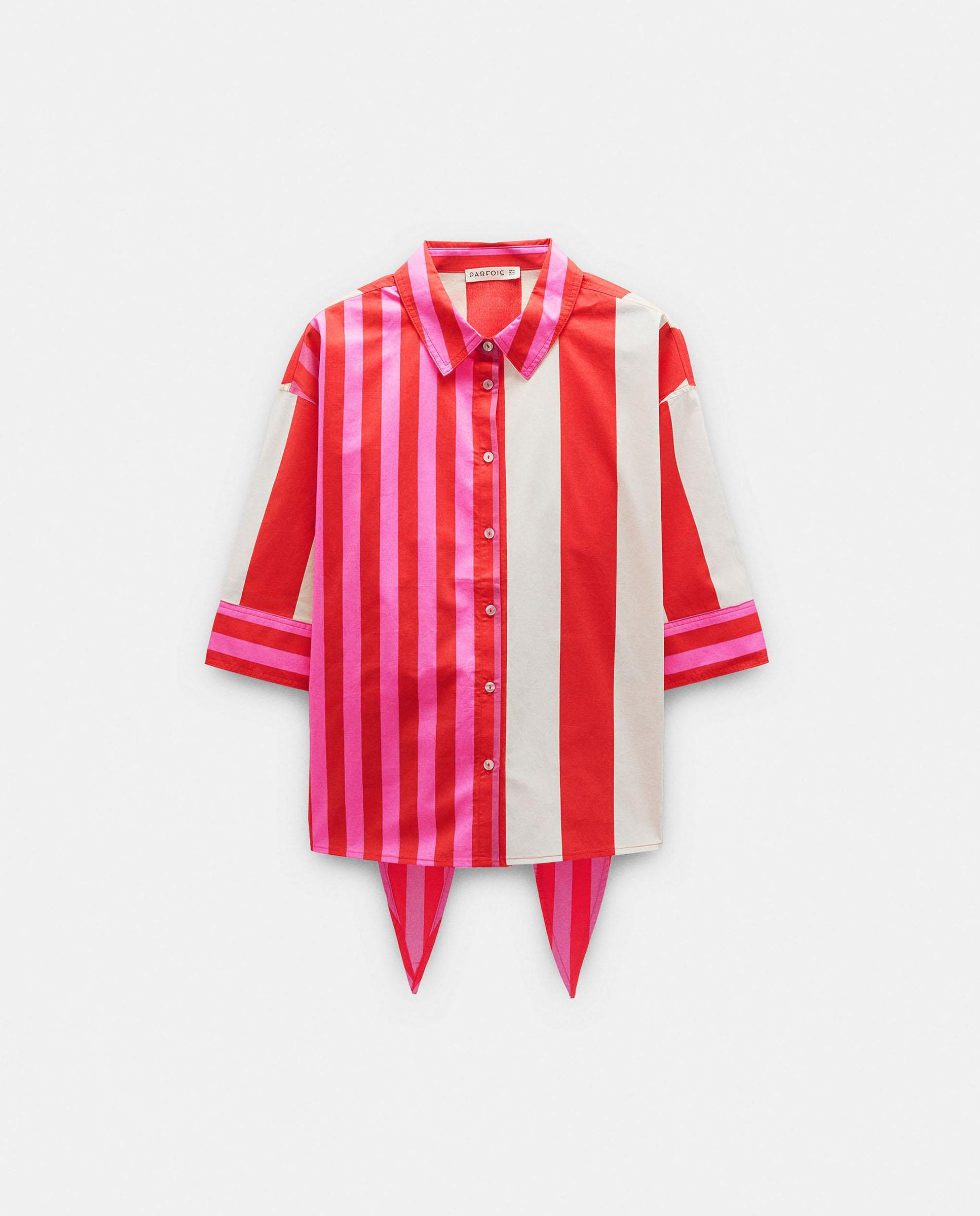Camisa de mujer 100% algodón de manga francesa con estampado de rayas - Parfois - Rosa Rosa-7