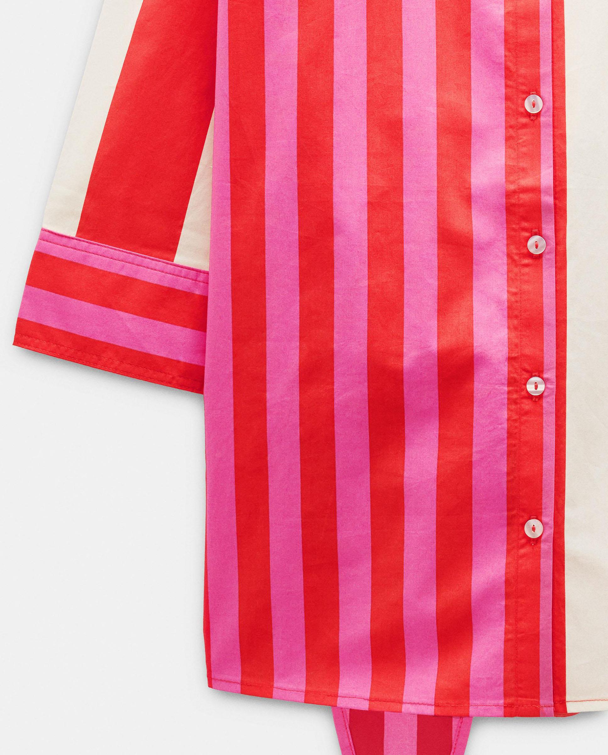Camisa de mujer 100% algodón de manga francesa con estampado de rayas - Parfois - Rosa Rosa-6