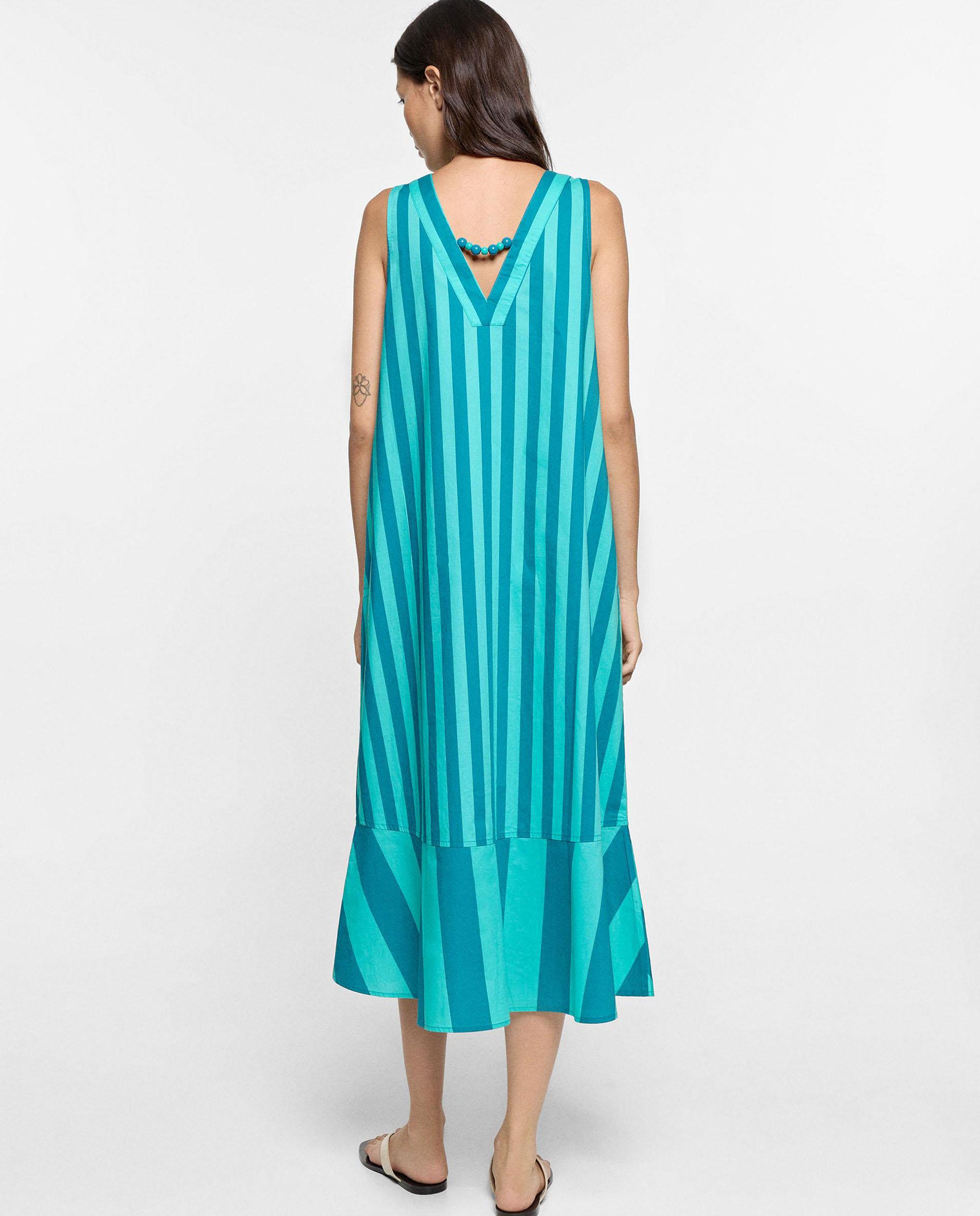 Vestido midi 100% algodón con estampado de rayas - Parfois - Azul Azul-2