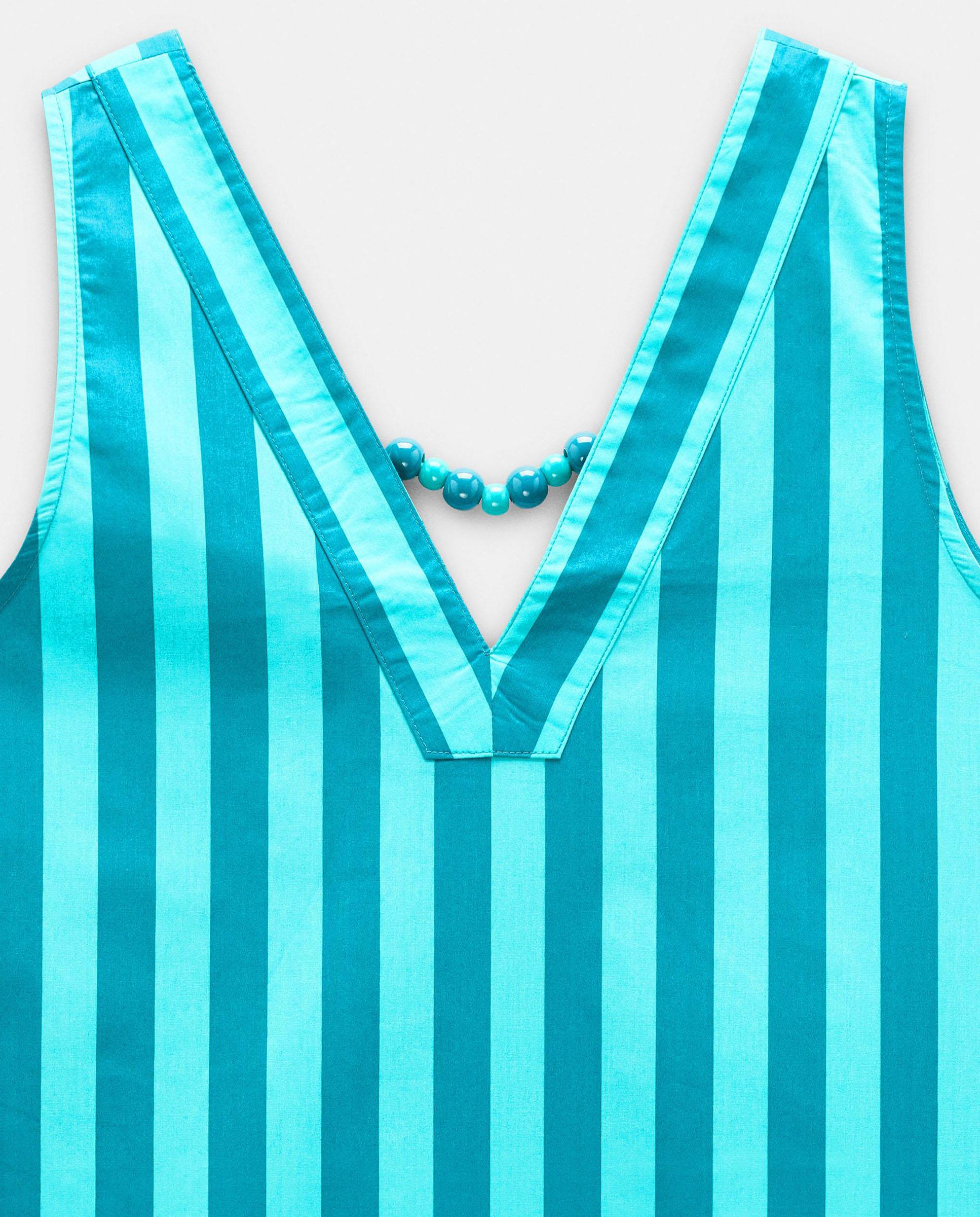 Vestido midi 100% algodón con estampado de rayas - Parfois - Azul Azul-6