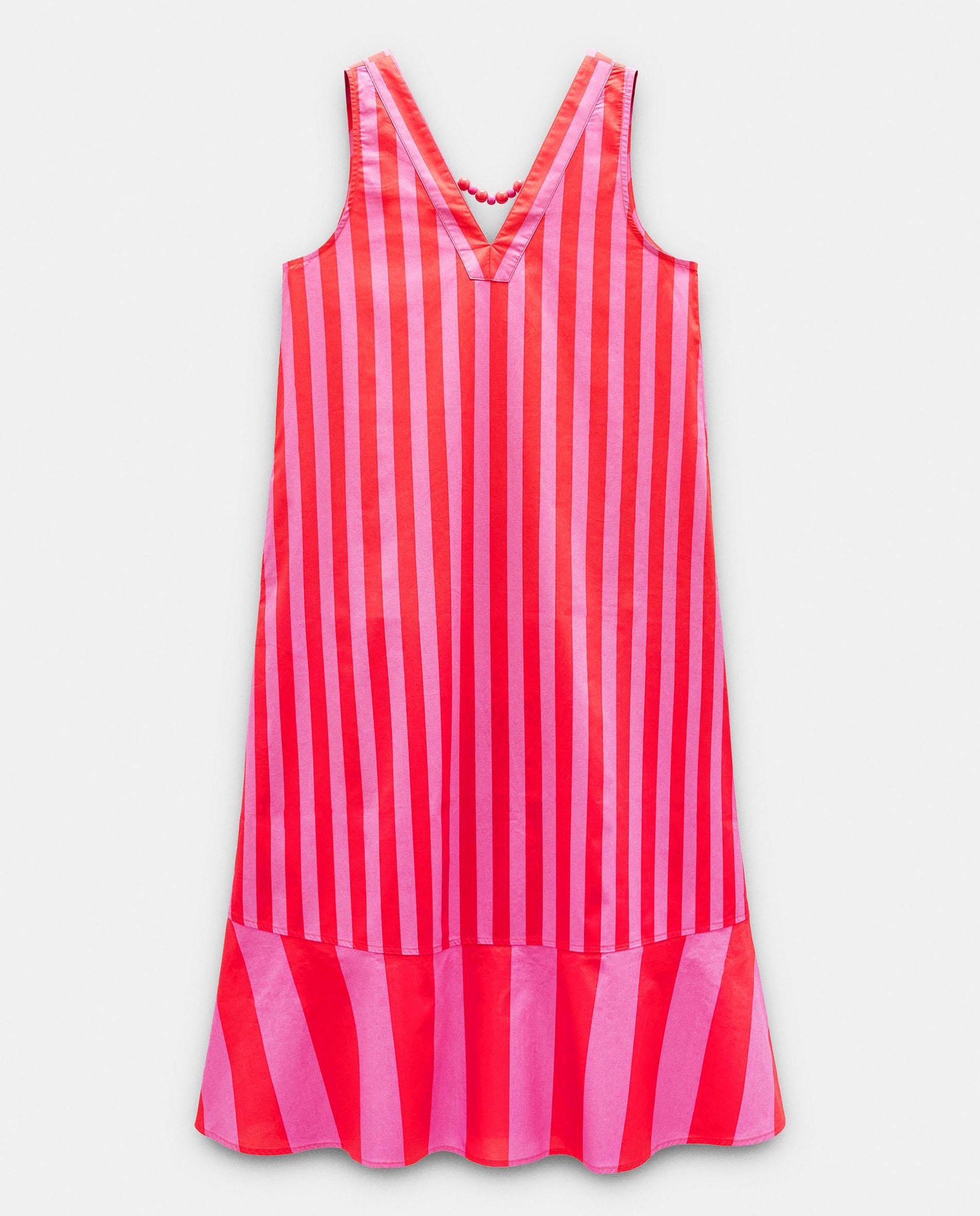 Vestido midi 100% algodón con estampado de rayas - Parfois - Rosa Rosa-6