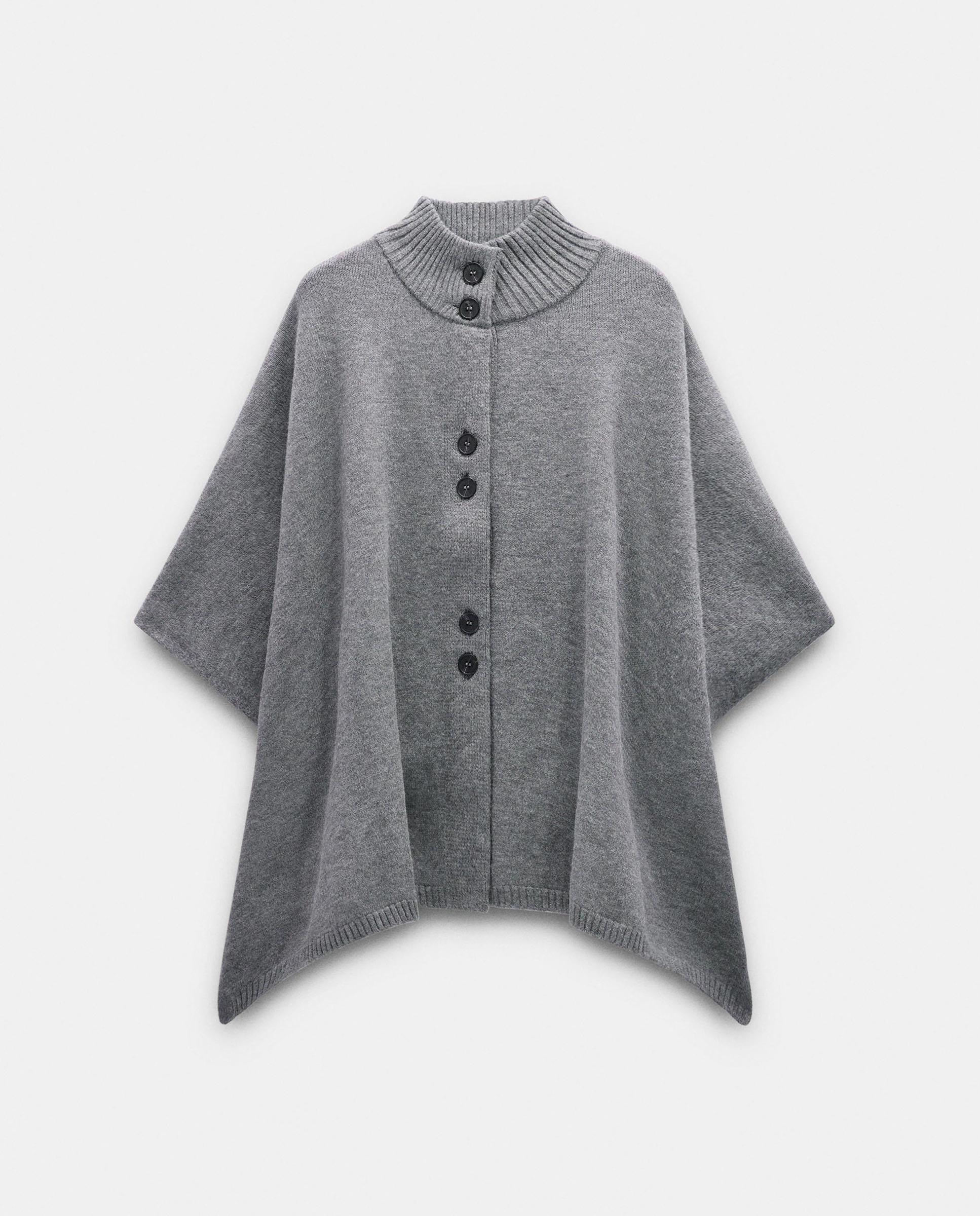 Capa de mujer estilo poncho con botones en liso - Parfois - Gris Gris-1