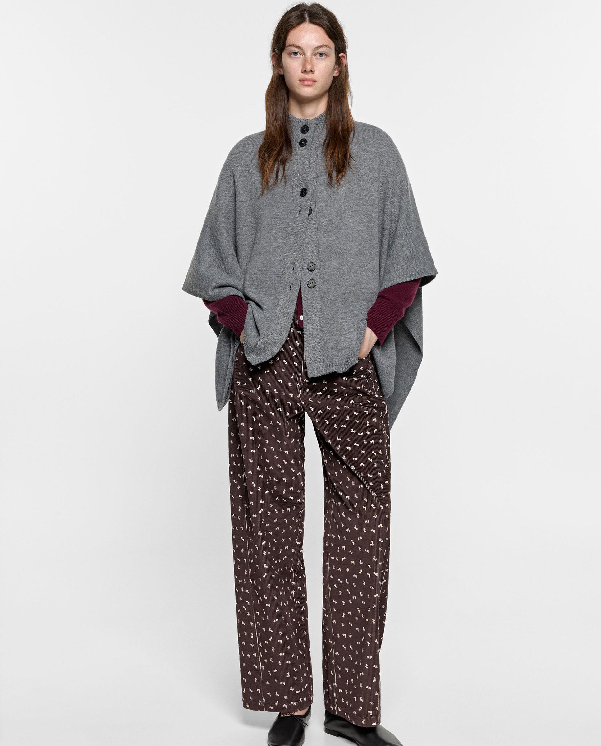 Capa de mujer estilo poncho con botones en liso - Parfois - Gris Gris-5