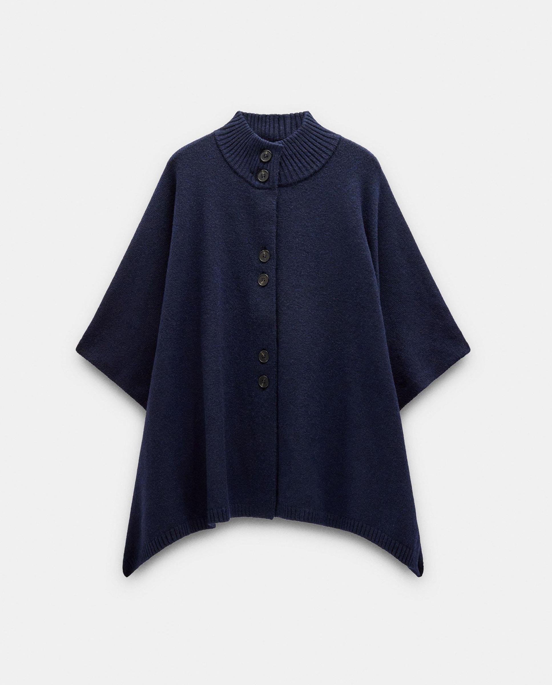 Capa de mujer estilo poncho con botones en liso - Parfois - Azul marino Azul marino-1
