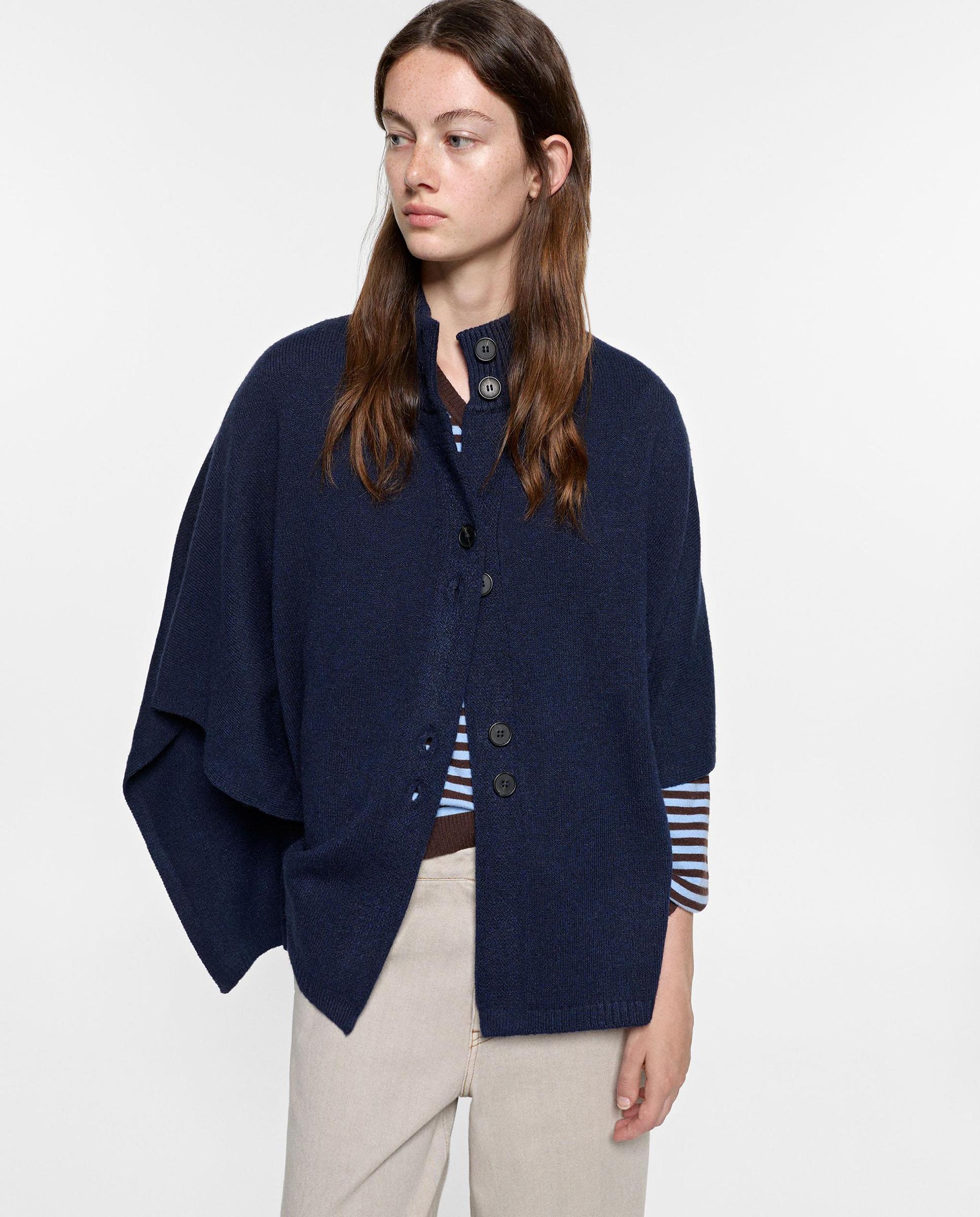 Capa de mujer estilo poncho con botones en liso - Parfois - Azul marino Azul marino-2