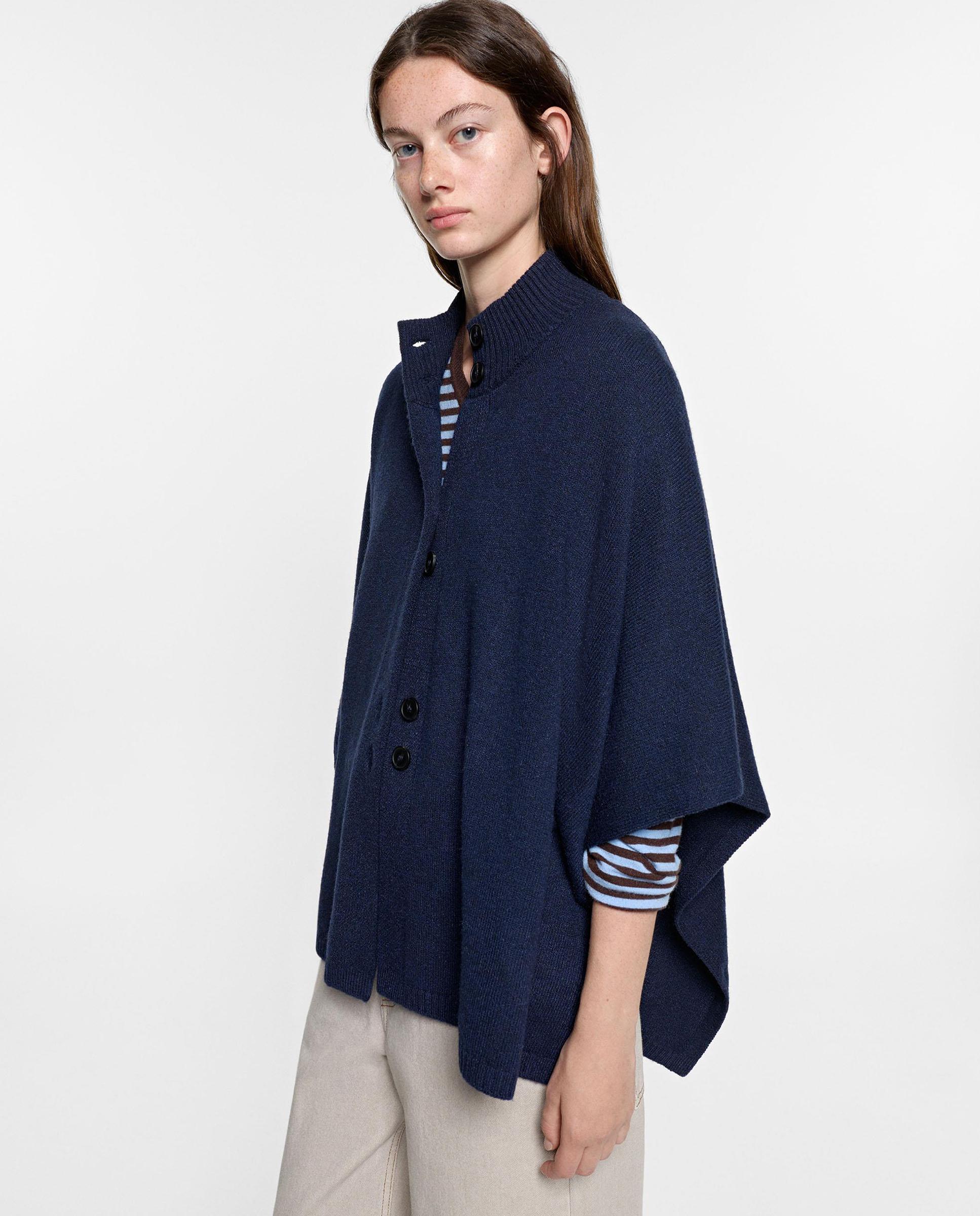 Capa de mujer estilo poncho con botones en liso - Parfois - Azul marino Azul marino-3