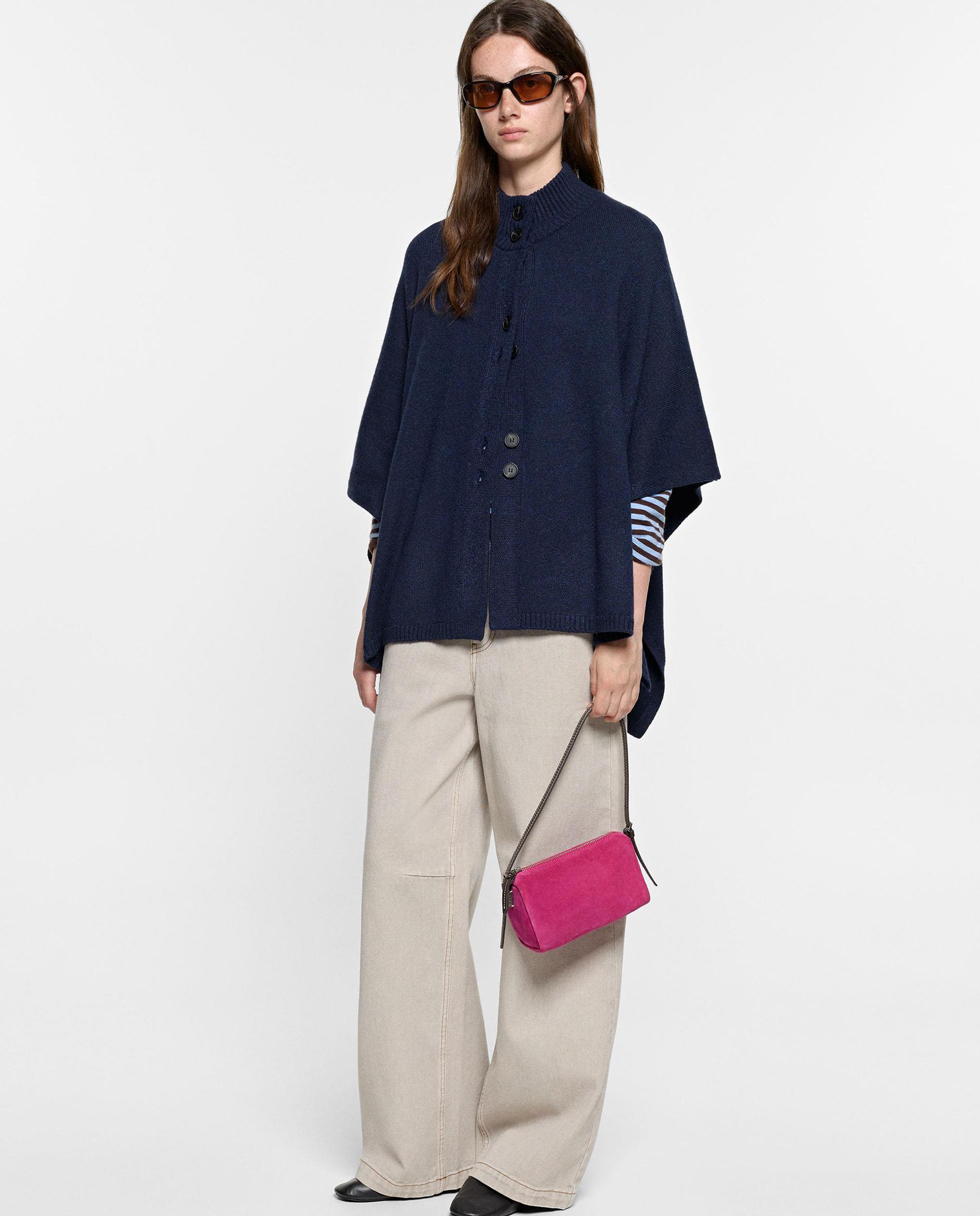 Capa de mujer estilo poncho con botones en liso - Parfois - Azul marino Azul marino-5