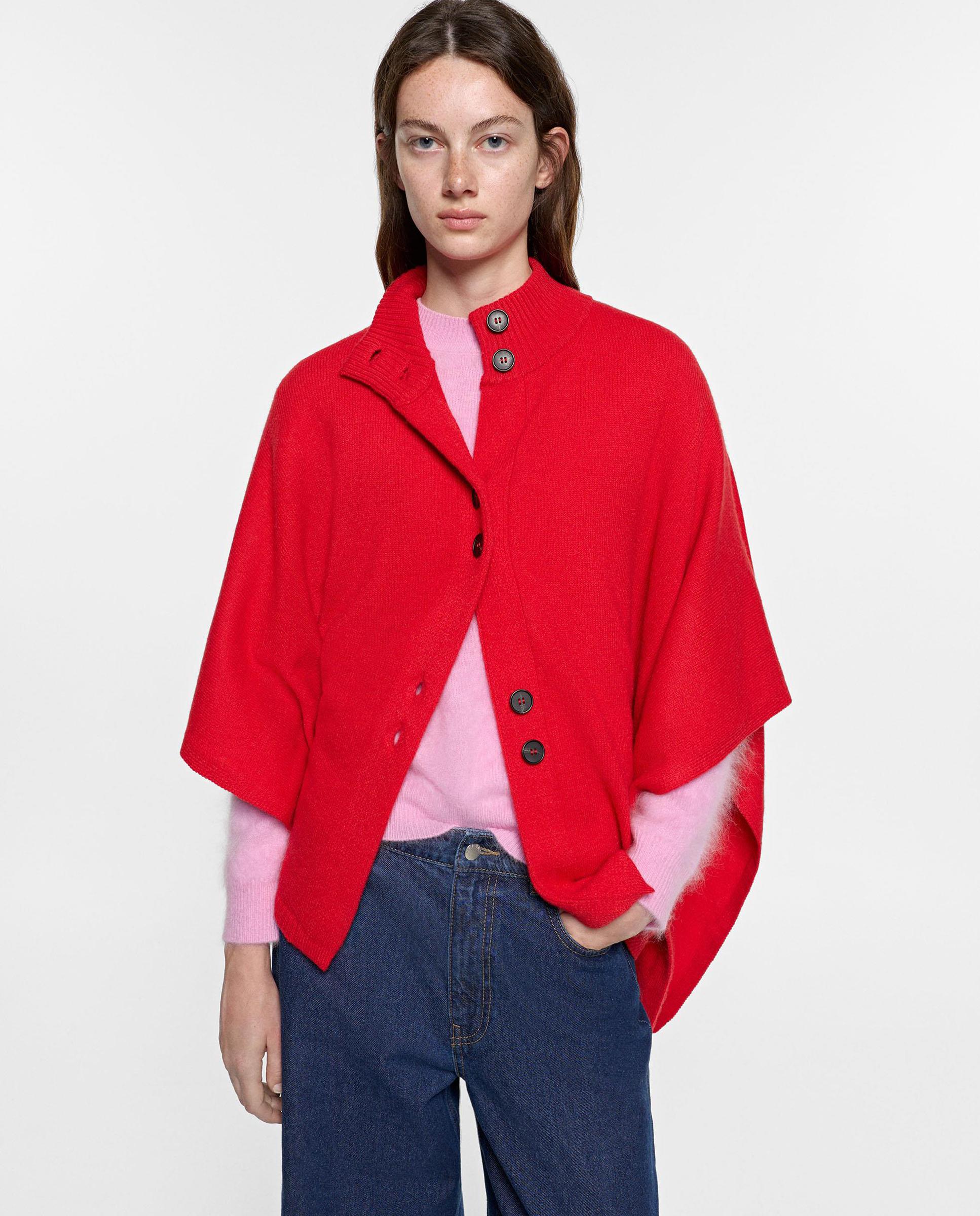 Capa de mujer estilo poncho con botones en liso - Parfois - Rojo Rojo-2