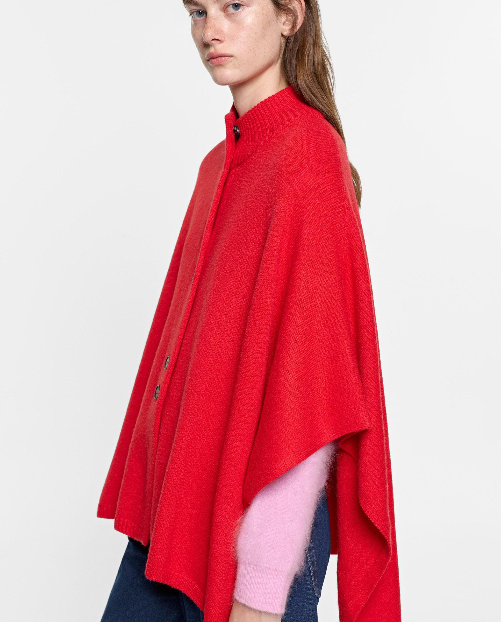 Capa de mujer estilo poncho con botones en liso - Parfois - Rojo Rojo-3