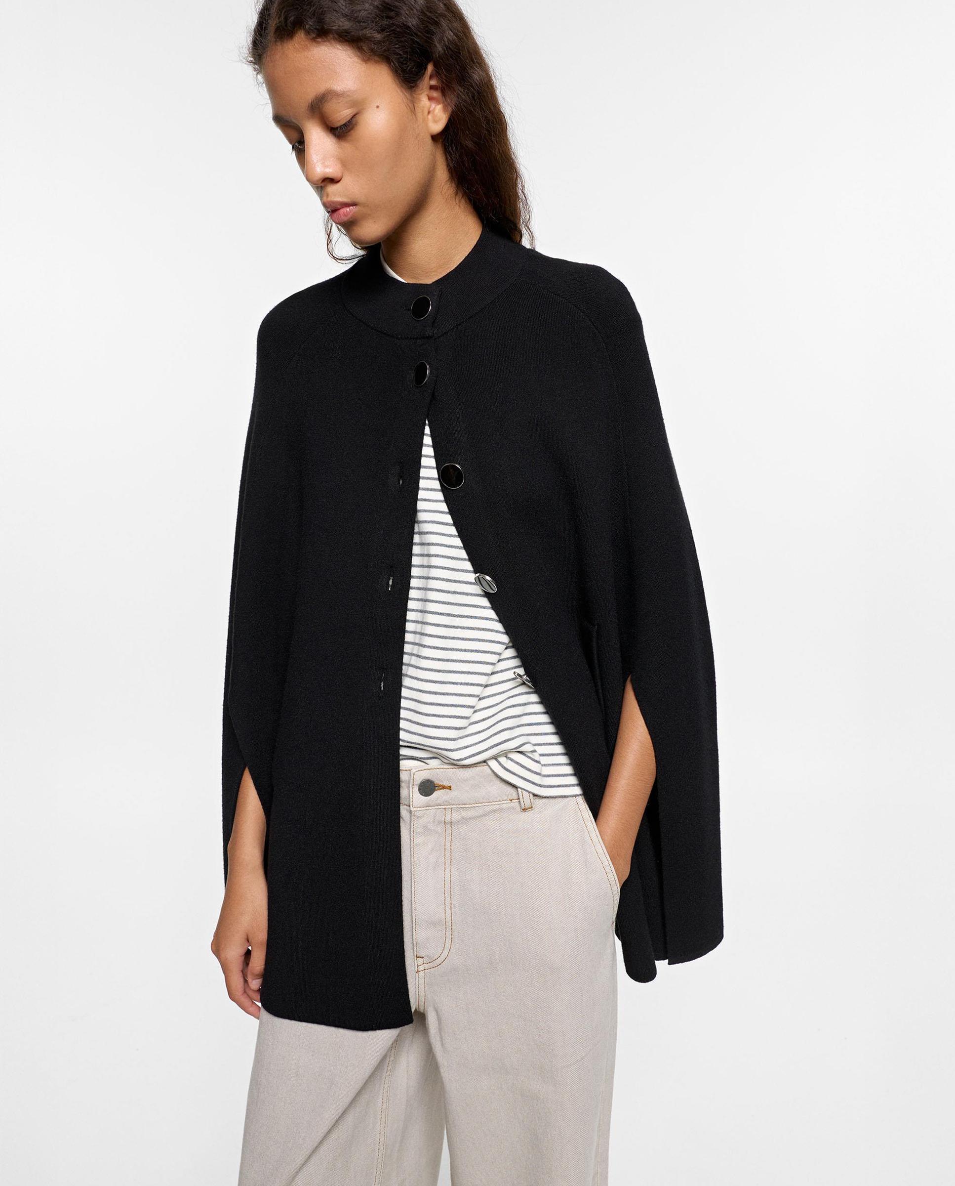Poncho de mujer de punto con abertura de botones - Parfois - Negro Negro-2