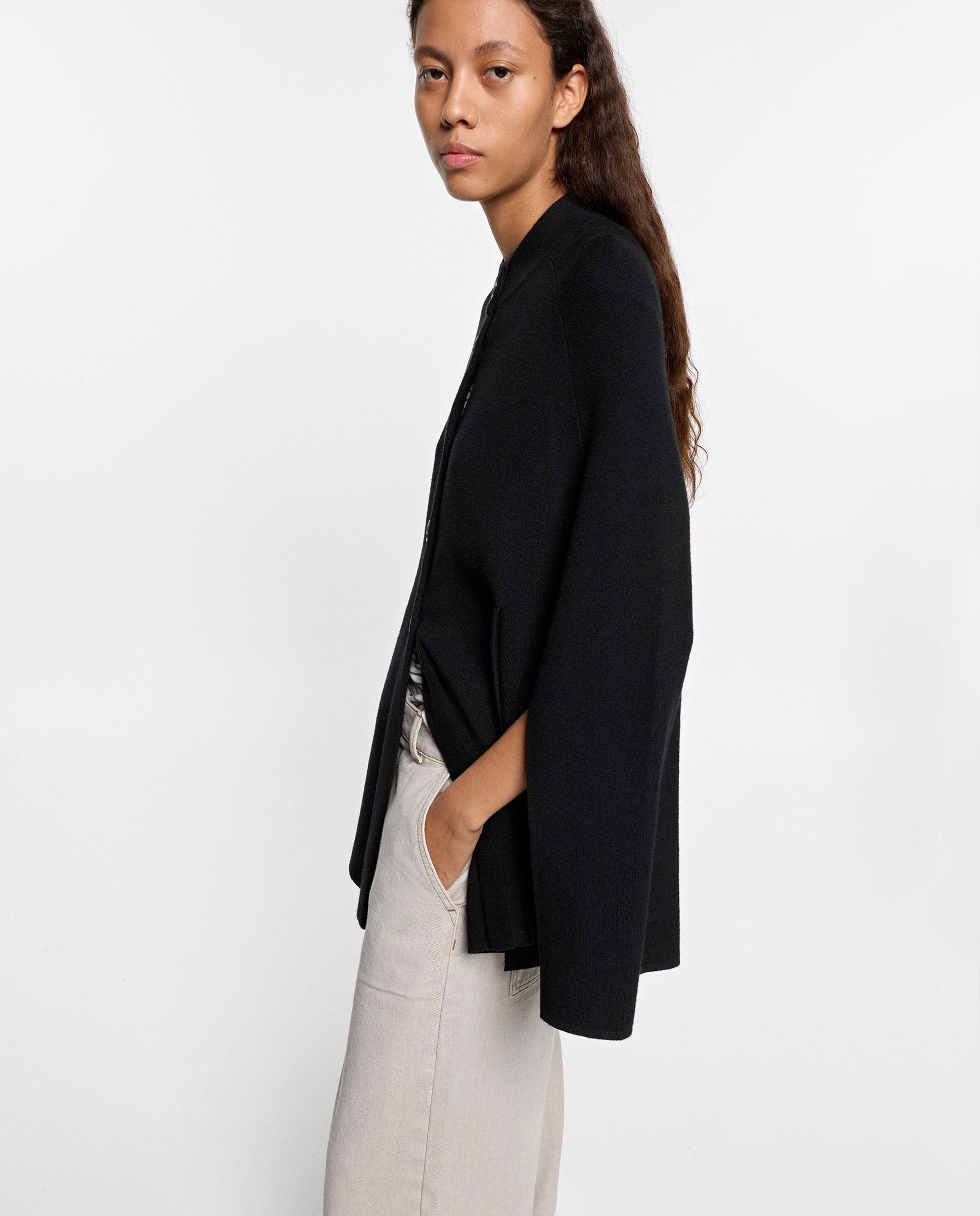 Poncho de mujer de punto con abertura de botones - Parfois - Negro Negro-3