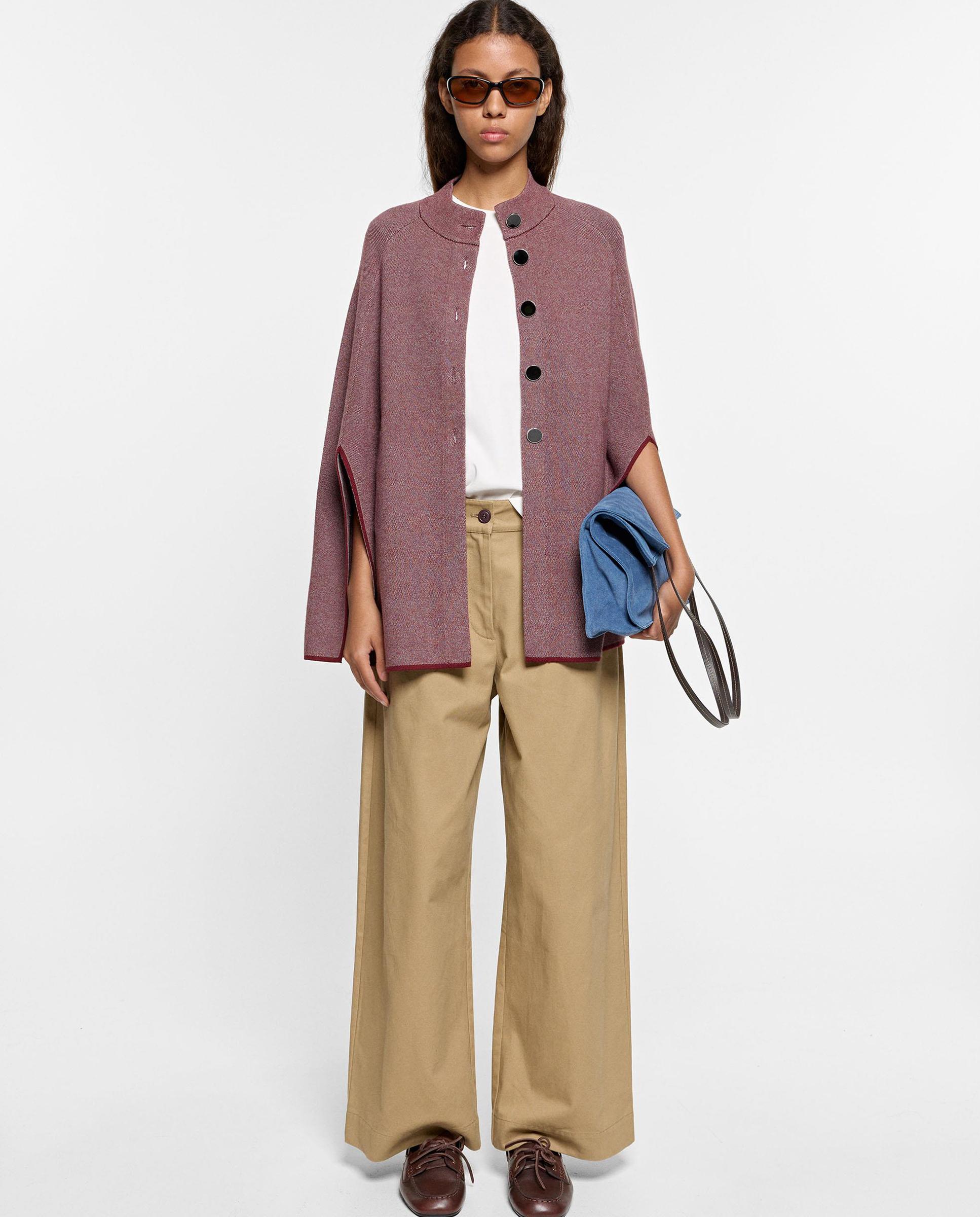 Poncho de mujer de punto con abertura de botones - Parfois - Burdeos Burdeos-1