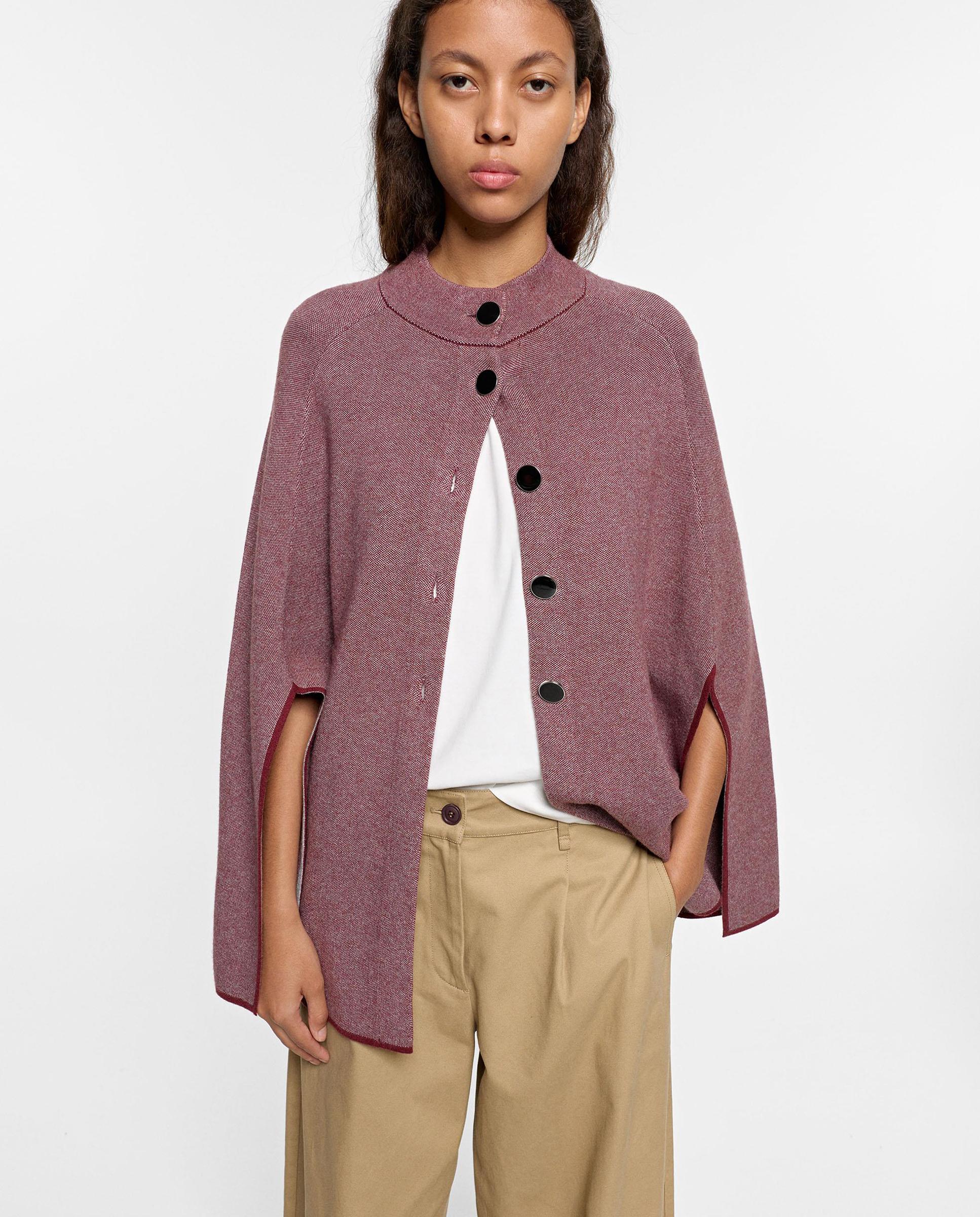 Poncho de mujer de punto con abertura de botones - Parfois - Burdeos Burdeos-2
