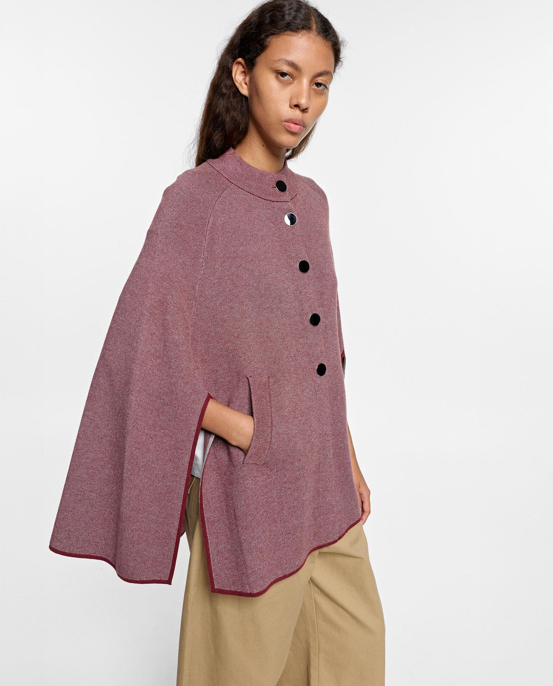 Poncho de mujer de punto con abertura de botones - Parfois - Burdeos Burdeos-3
