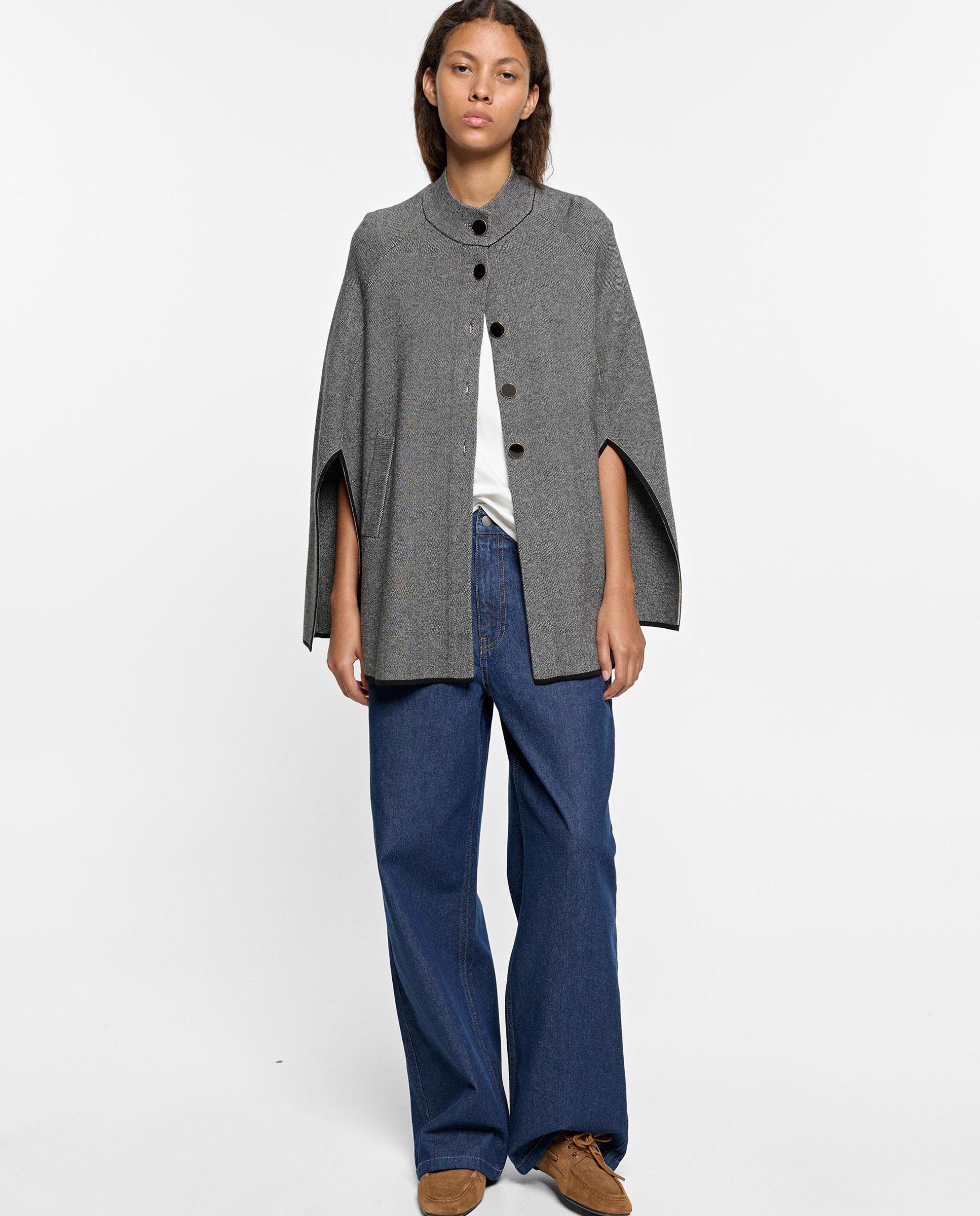 Poncho de mujer de punto con abertura de botones - Parfois - Gris Gris-2