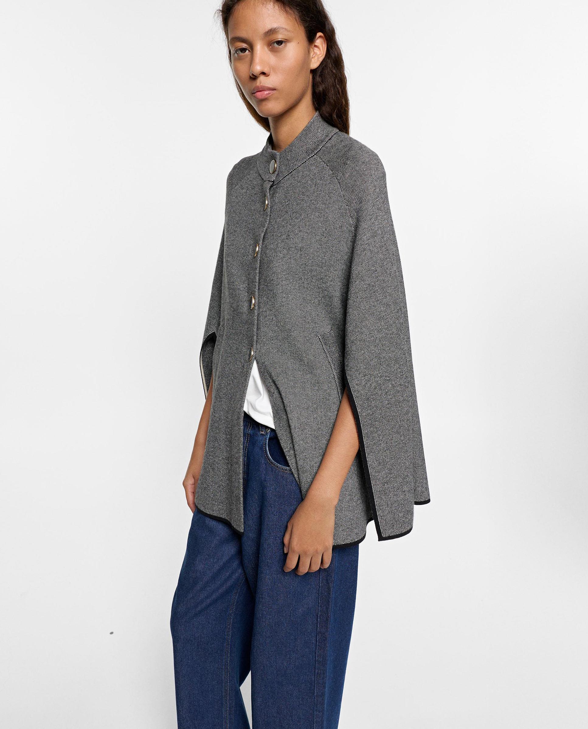 Poncho de mujer de punto con abertura de botones - Parfois - Gris Gris-3