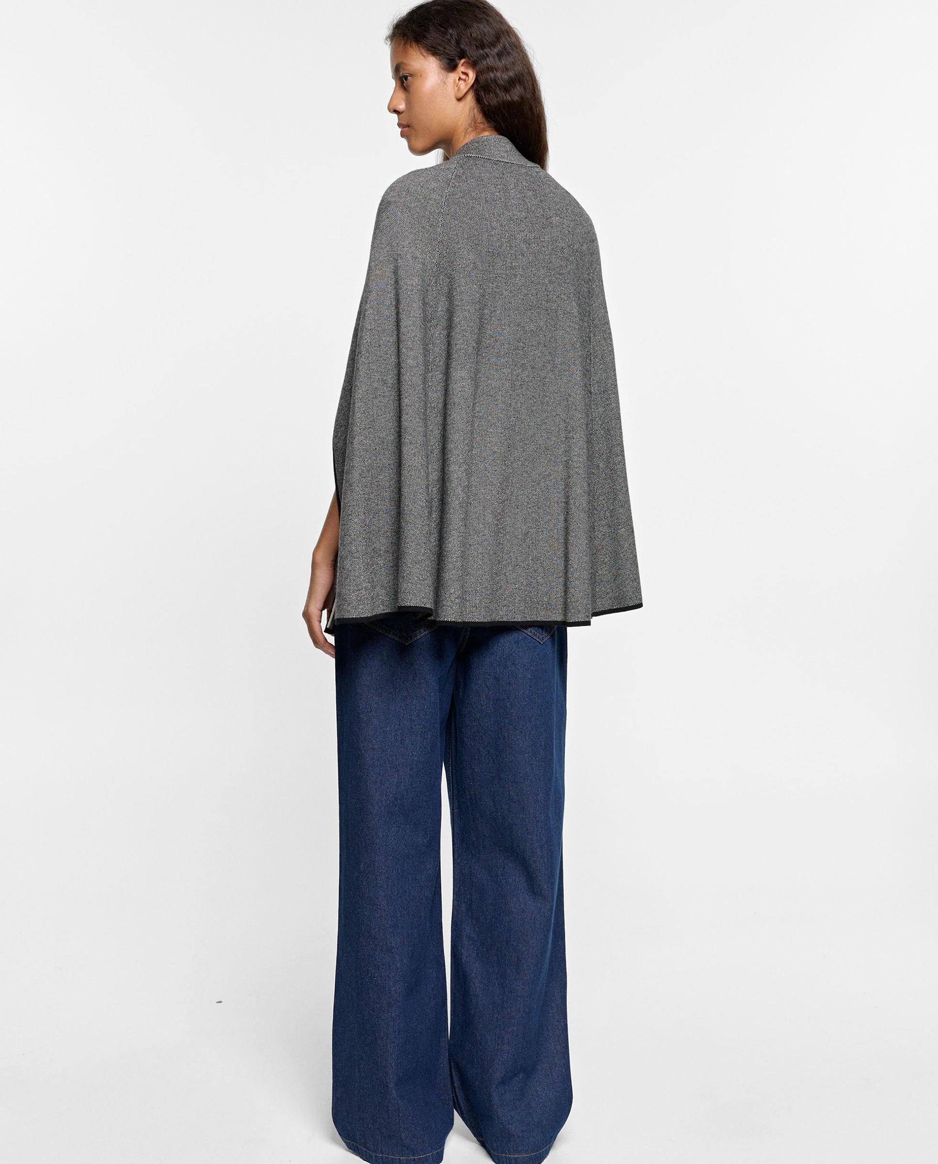 Poncho de mujer de punto con abertura de botones - Parfois - Gris Gris-4