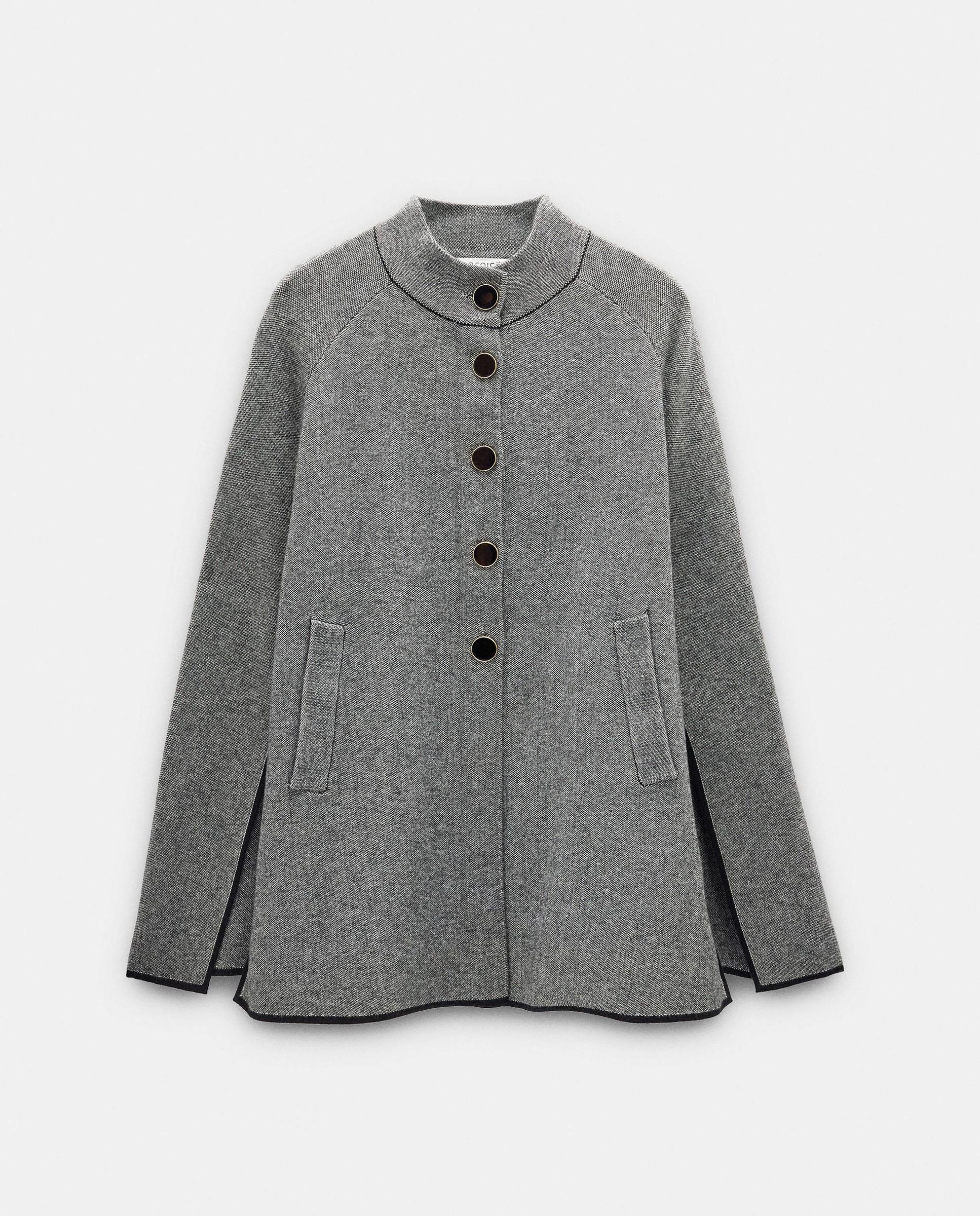 Poncho de mujer de punto con abertura de botones - Parfois - Gris Gris-6