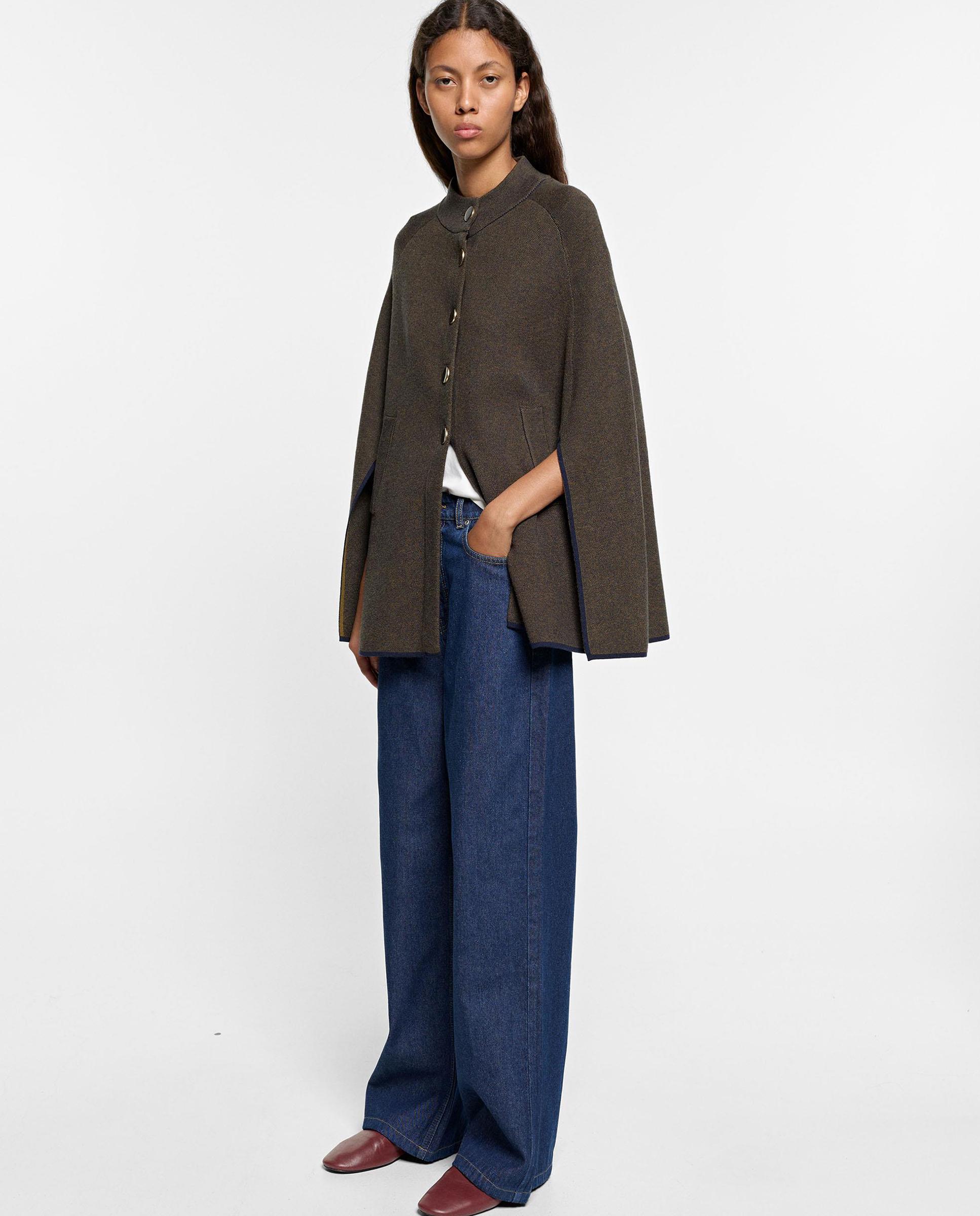 Poncho de mujer de punto con abertura de botones - Parfois - Kaki Kaki-1
