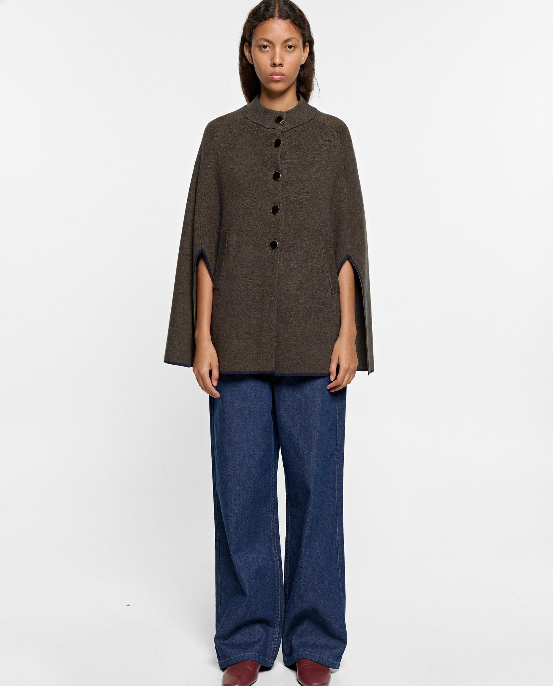 Poncho de mujer de punto con abertura de botones - Parfois - Kaki Kaki-2