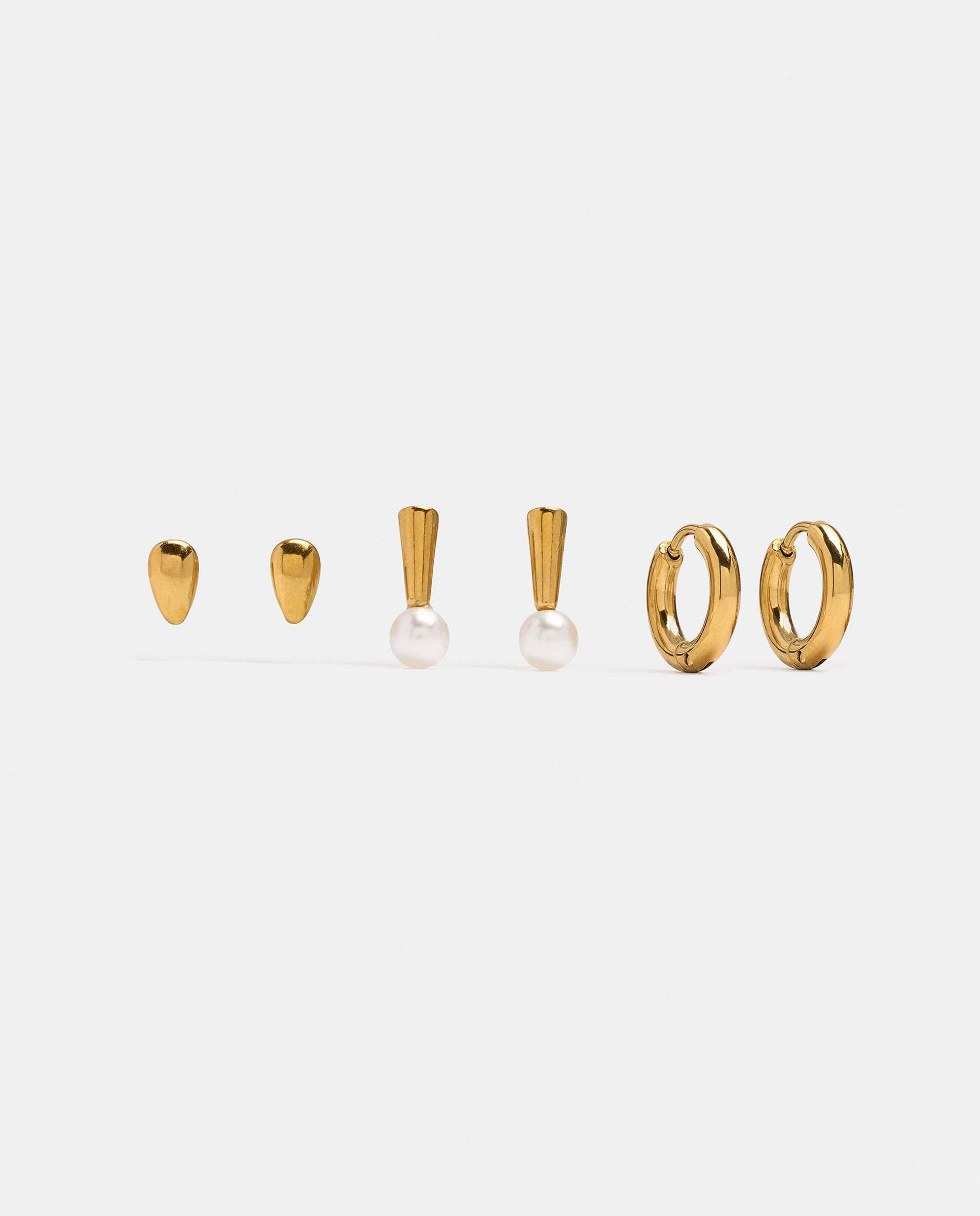 Pack de pendientes de acero inoxidable con perlas decorativas - Parfois - Dorado Dorado-1
